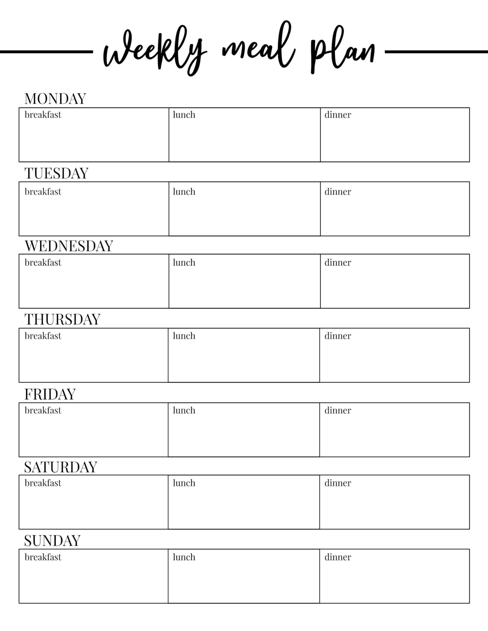 Meal Plan Printable Template - Zohre.horizonconsulting.co Intended For Blank Meal Plan Template