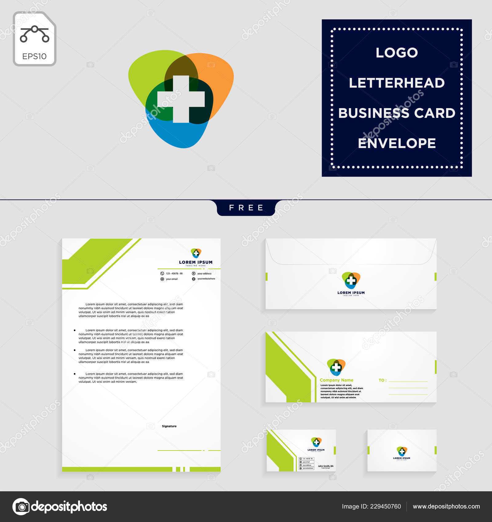 Medical Cross Logo Template Vector Illustration Free Regarding Business Card Letterhead Envelope Template