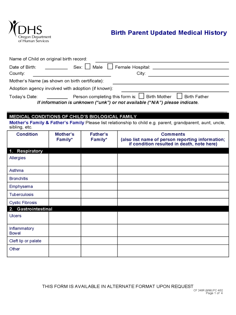 Medical History Form – 5 Free Templates In Pdf, Word, Excel With Medical History Template Word