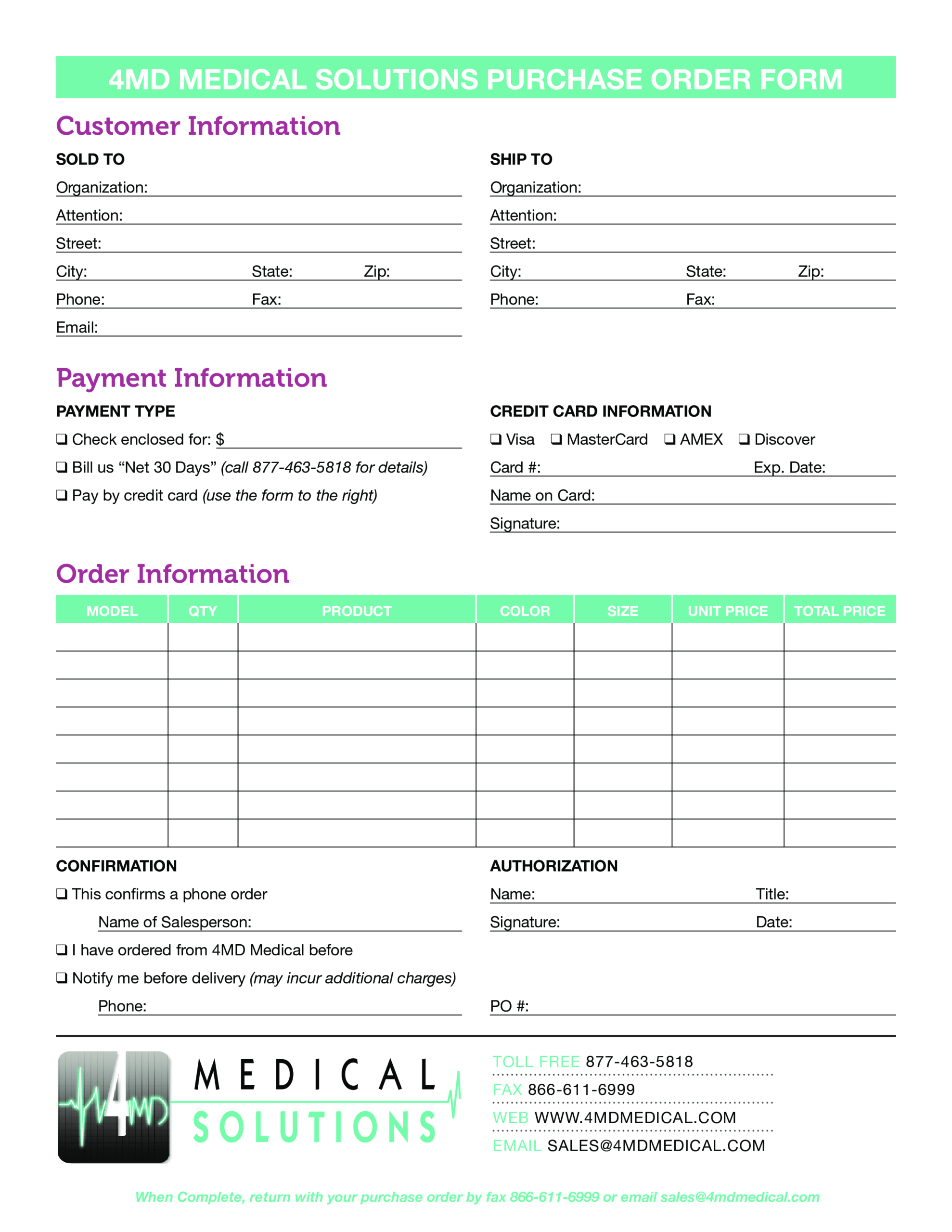 Medical Purchase Order Form | Templates At Inside Customer Information Card Template