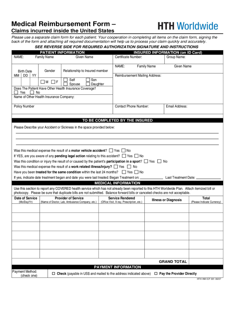 Medical Reimbursement Form – 6 Free Templates In Pdf, Word In Reimbursement Form Template Word