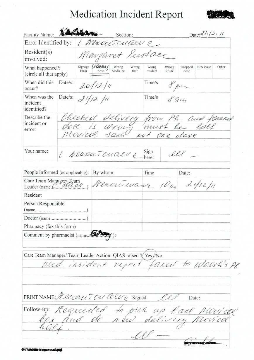 Medication Incident Report Form – Zohre.horizonconsulting.co Within Medication Incident Report Form Template