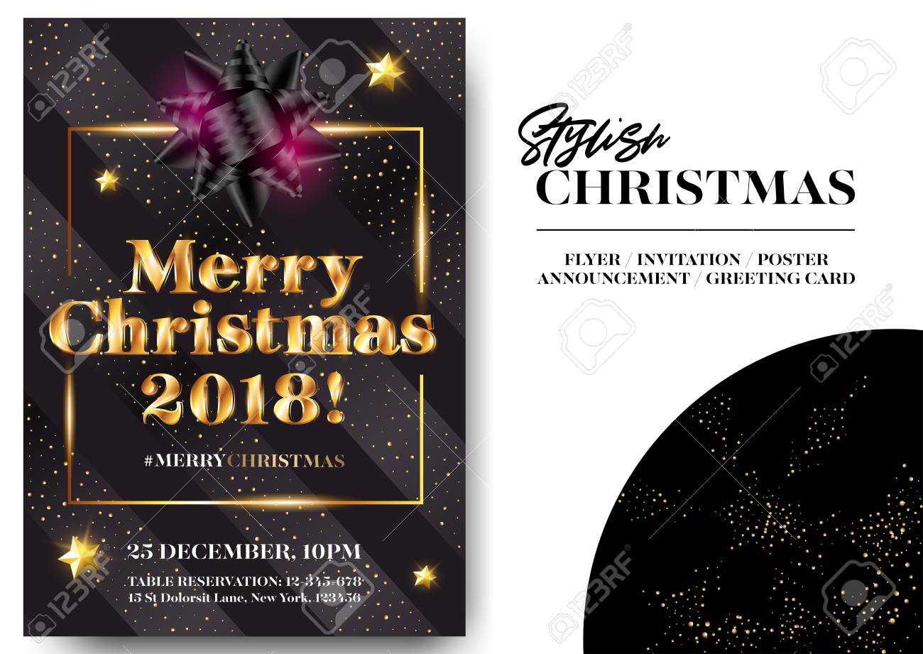Merry Christmas 2018 Stylish Black Greeting Card Design. Vector.. With Regard To Table Reservation Card Template