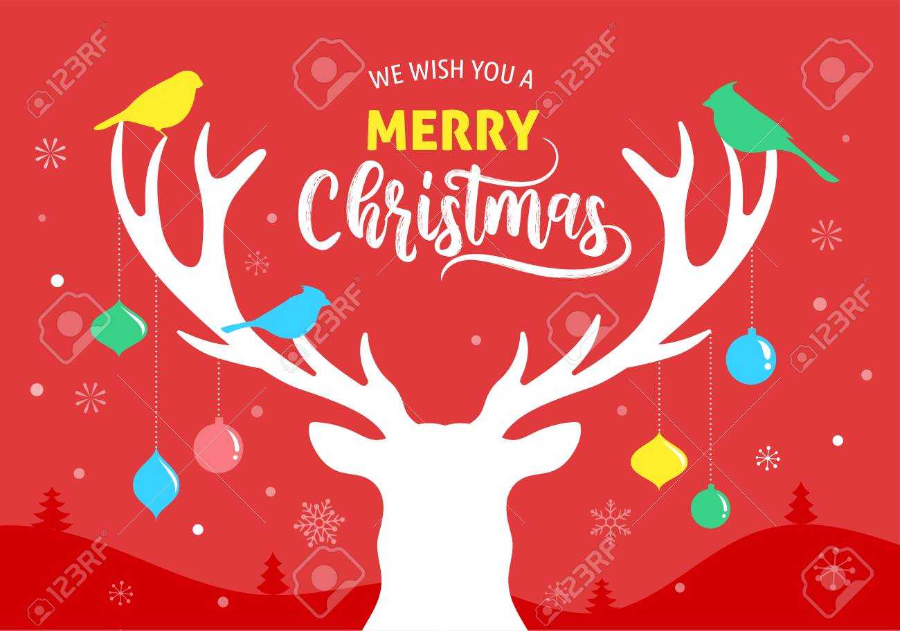 Merry Christmas Banner, Xmas Template Background With Deer Silhouette,.. Throughout Merry Christmas Banner Template