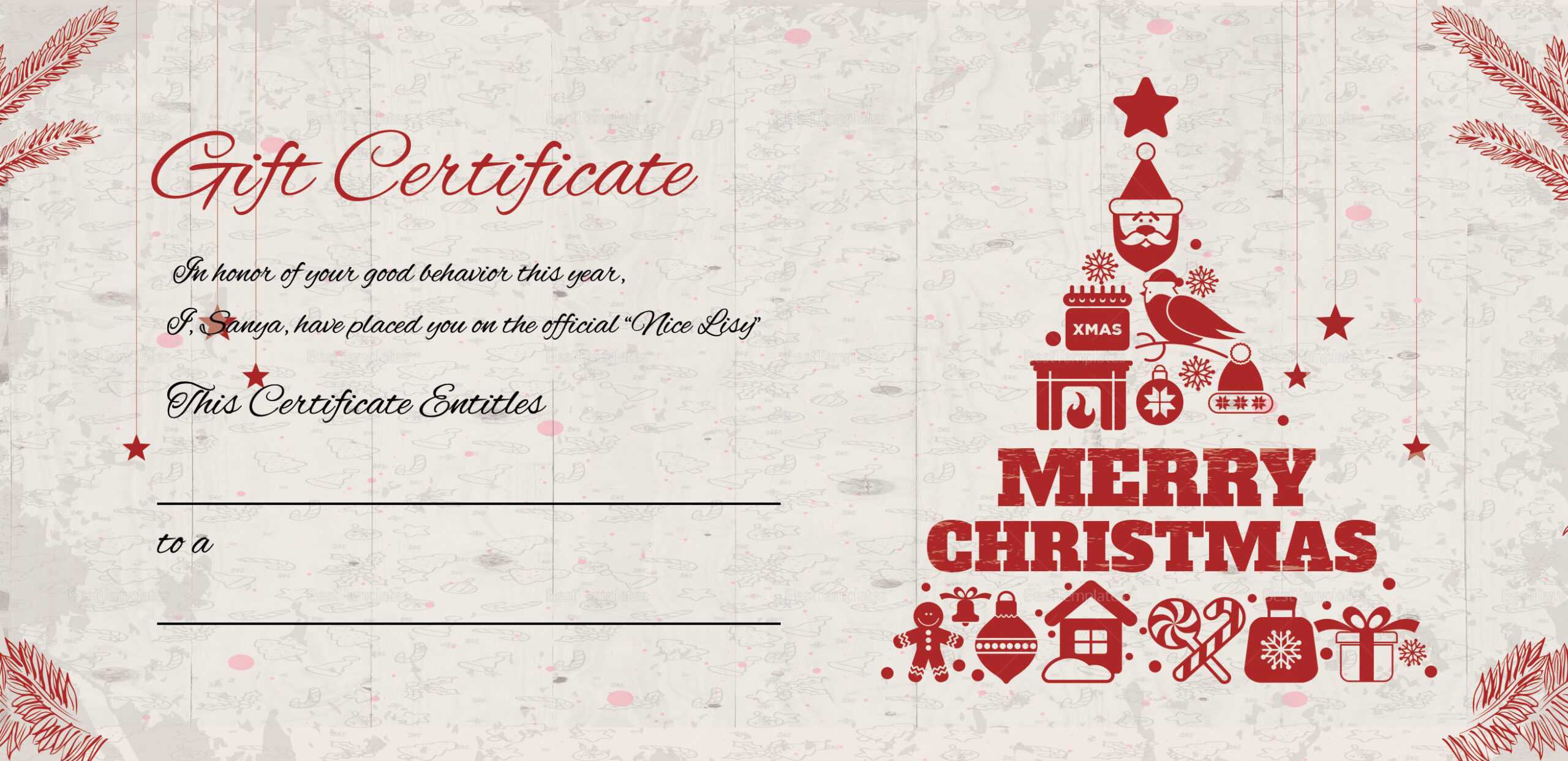 Merry Christmas Gift Certificate Regarding Merry Christmas Gift Certificate Templates