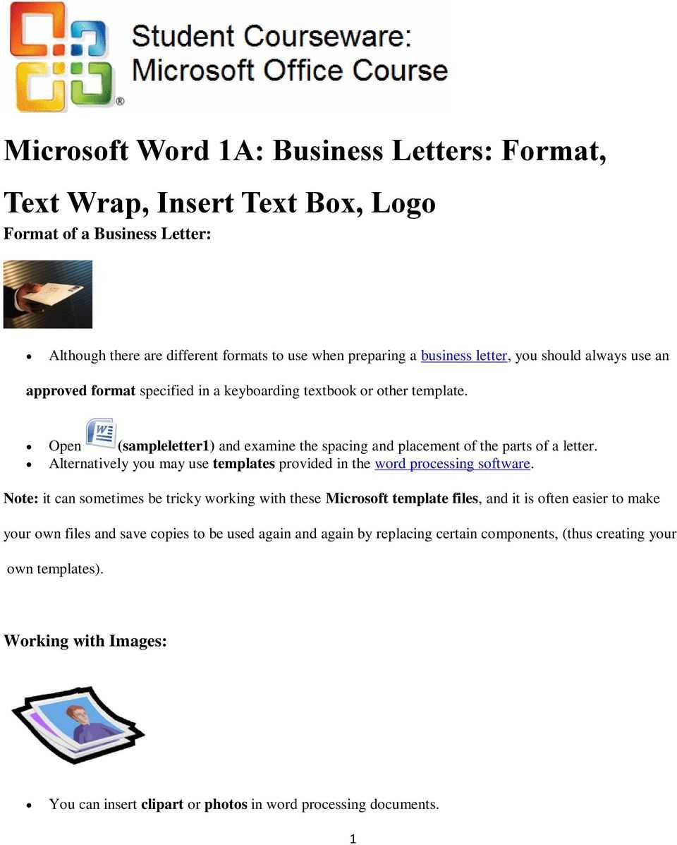 Microsoft Word 1A: Business Letters: Format, Text Wrap Inside Microsoft Word Business Letter Template