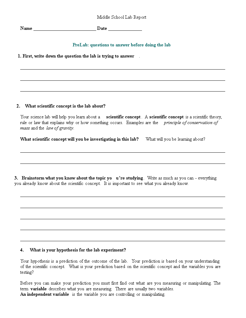 Middle School Lab Report | Templates At Throughout Lab Report Template Middle School