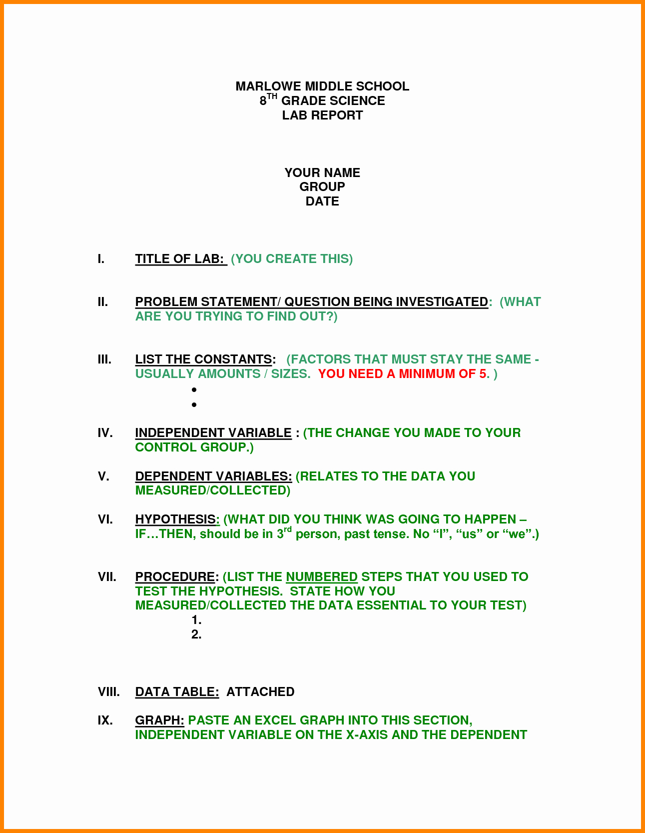 Middle School Science Lab Report Template With Lab Report Template Middle School