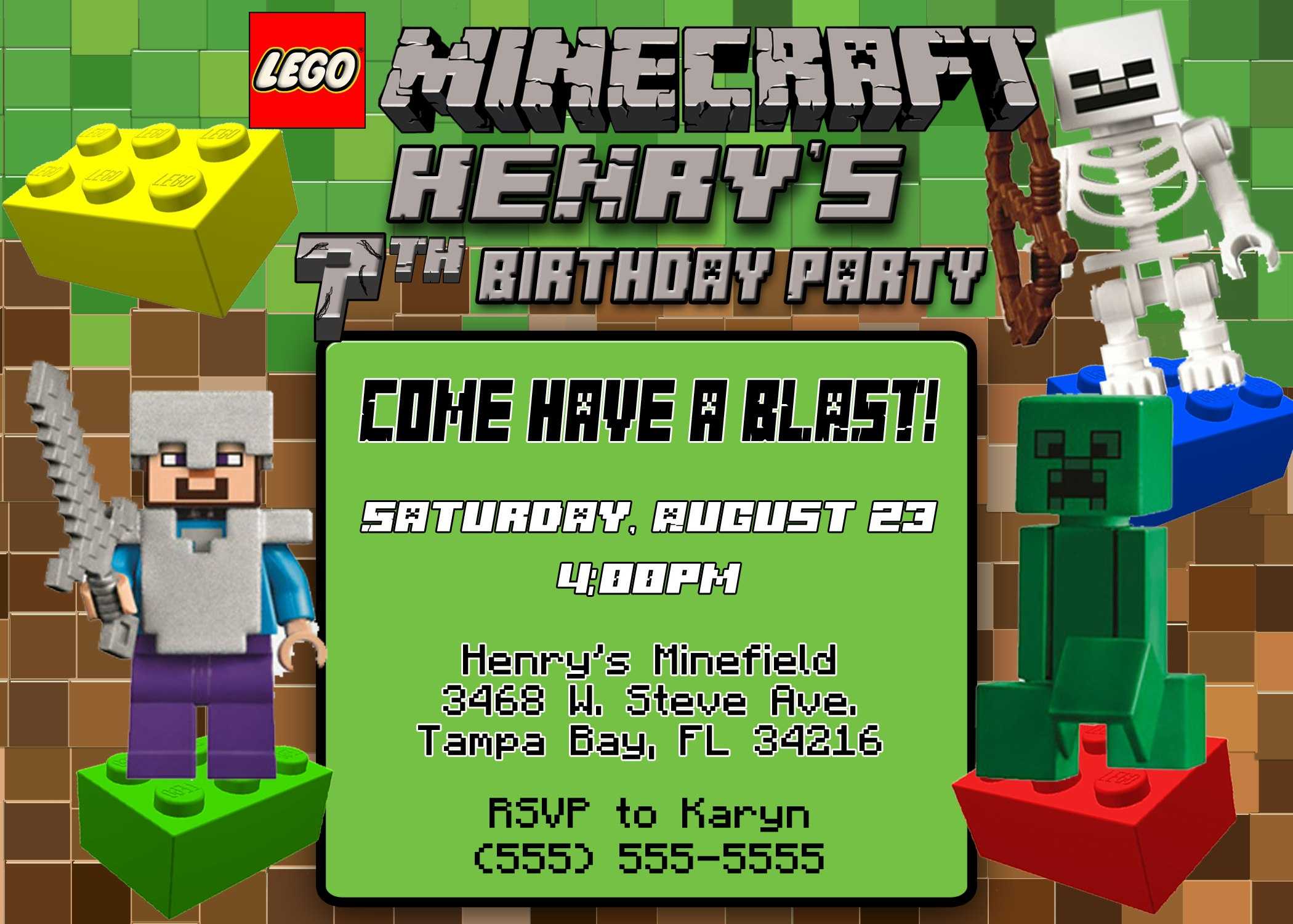 Minecraft Birthday Invitations : Minecraft Birthday In Minecraft Birthday Card Template