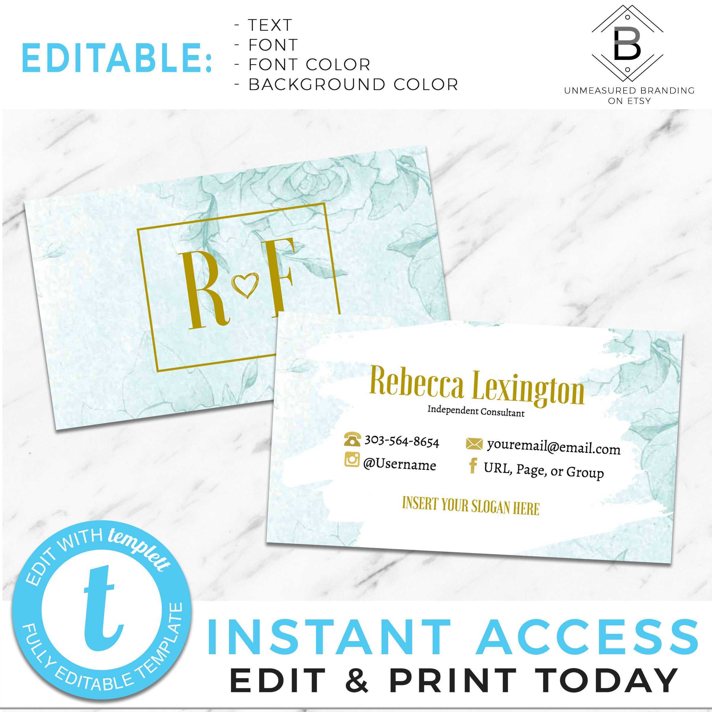 Mint Business Cards, Rodan And Fields Business Cards, Floral Business  Cards, Roses Business Cards, Skincare Business Cards, Instant Template In Rodan And Fields Business Card Template