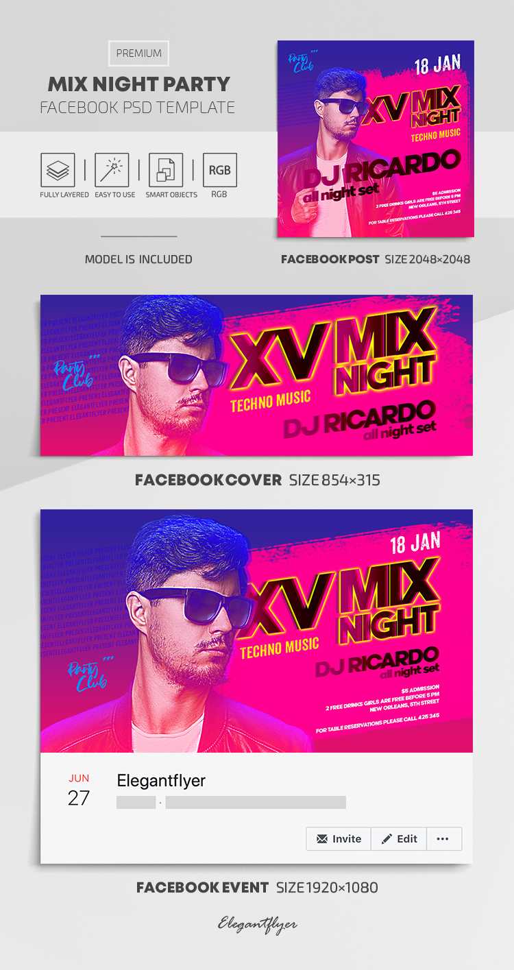 Mix Night Party – Facebook Cover Template In Psd + Post + Event Cover Within Facebook Banner Template Psd