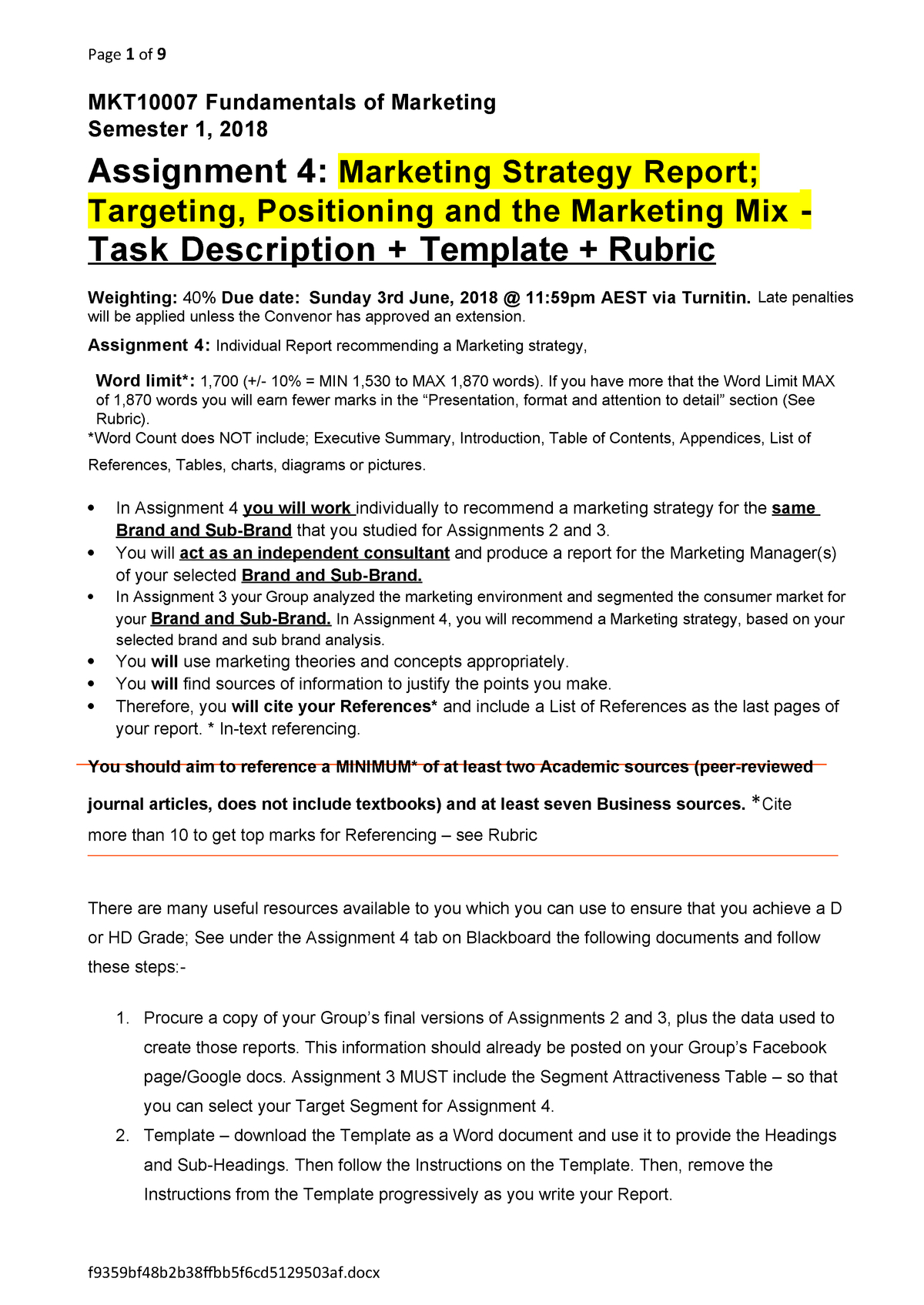 Mkt10007 Assignment 4 Template & Rubric S1,18 – Marketing In Assignment Report Template