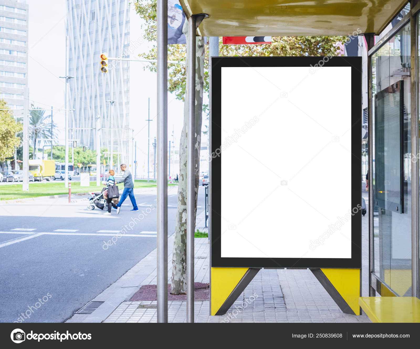 Mock Up Banner Template At Bus Shelter Media Outdoor City For Street Banner Template