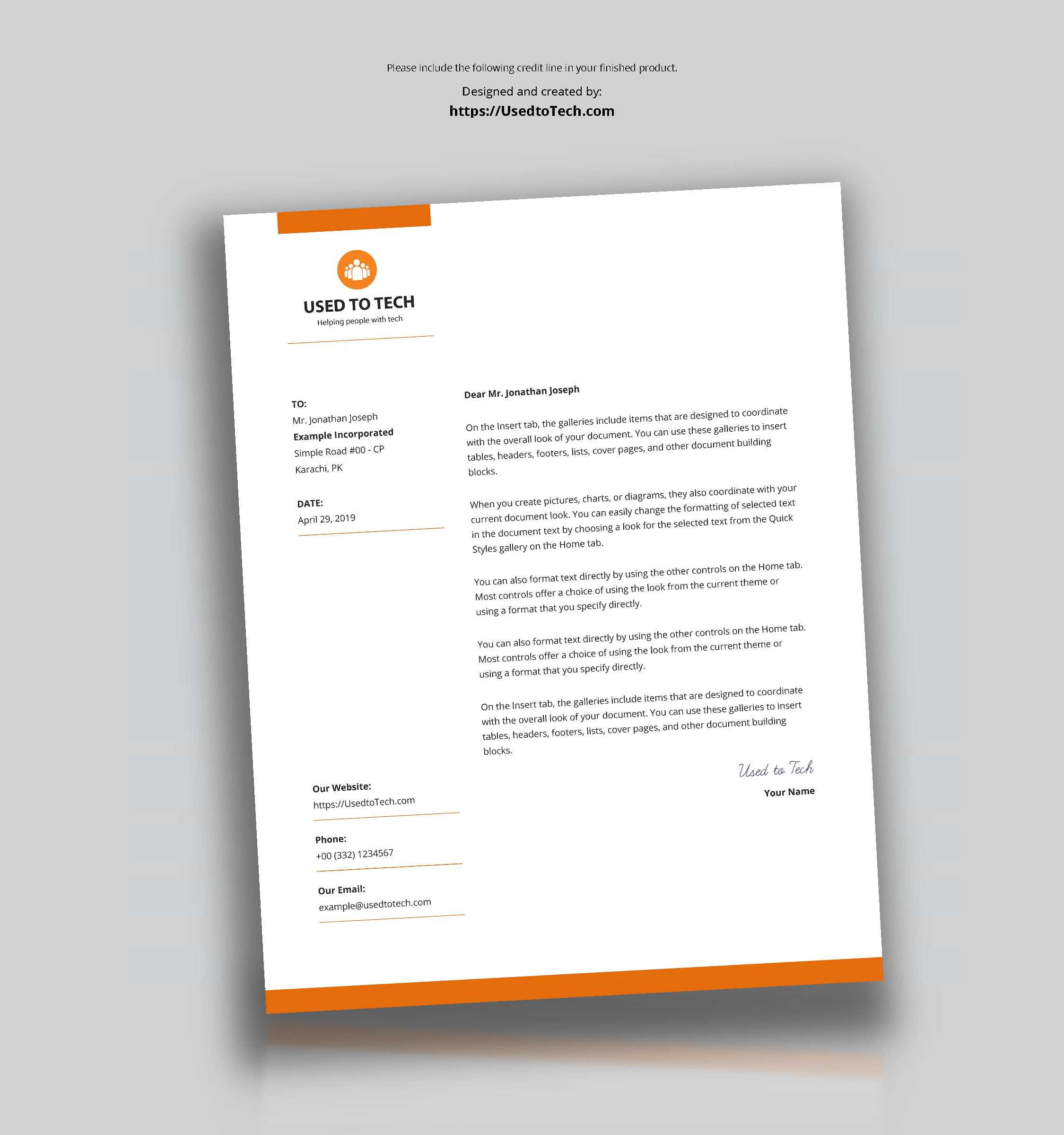 Modern Letterhead Template In Microsoft Word Free – Used To Tech Throughout Free Letterhead Templates For Microsoft Word