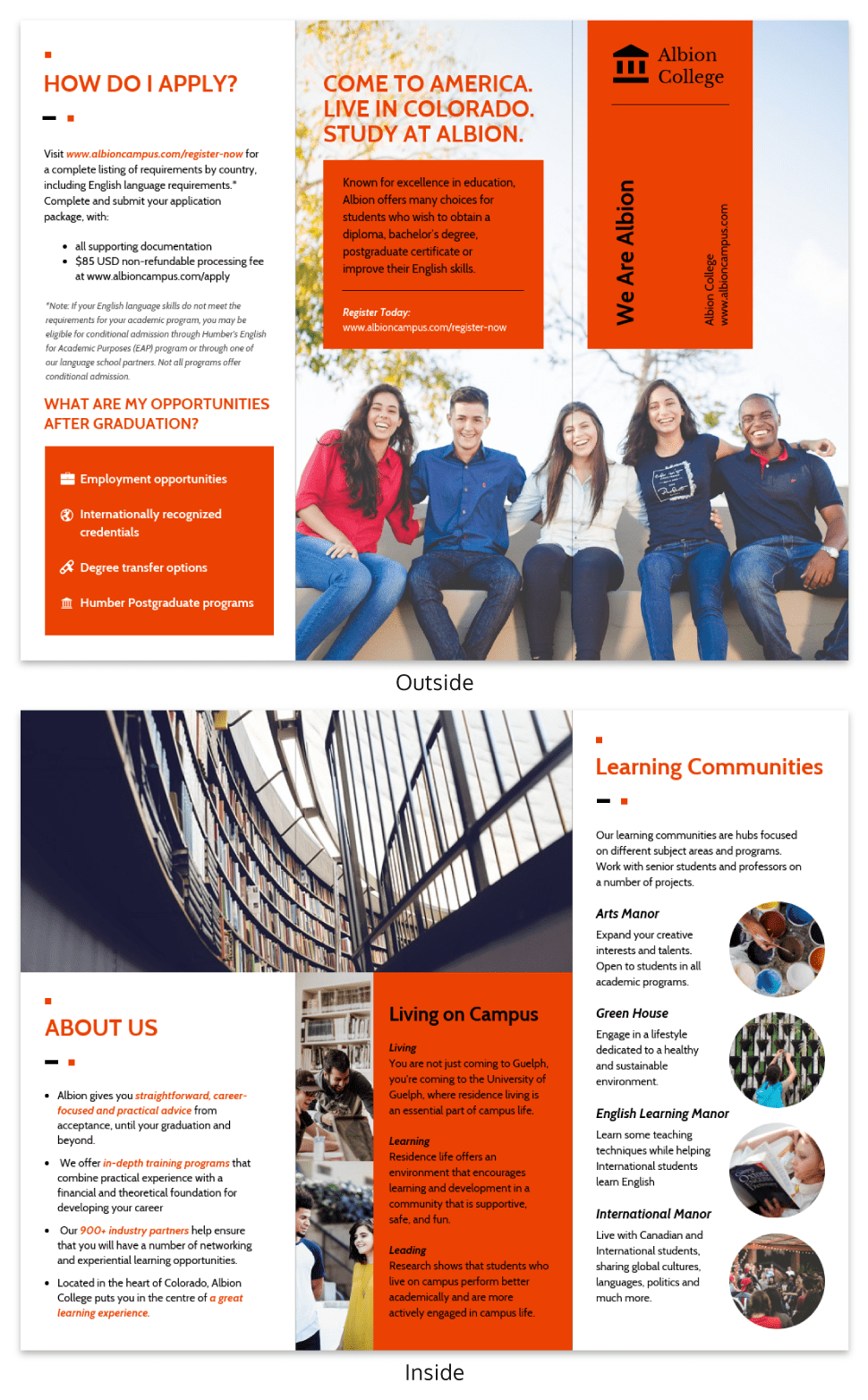 Modern Orange College Tri Fold Brochure Template Intended For Student Brochure Template