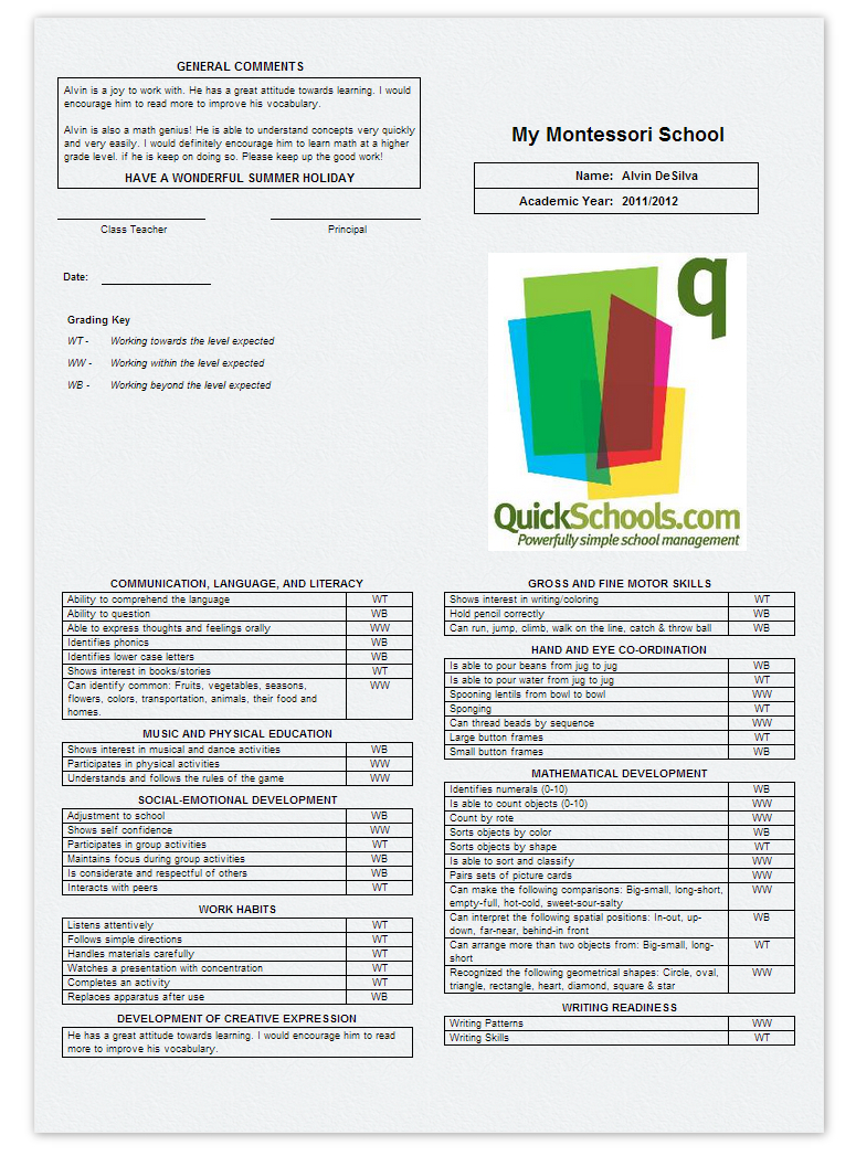 Montessori | Search Results | School Management & Student Pertaining To Summer School Progress Report Template