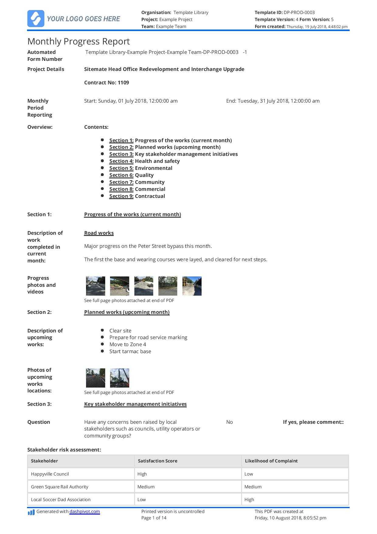 Monthly Construction Progress Report Template: Use This Inside Progress Report Template For Construction Project