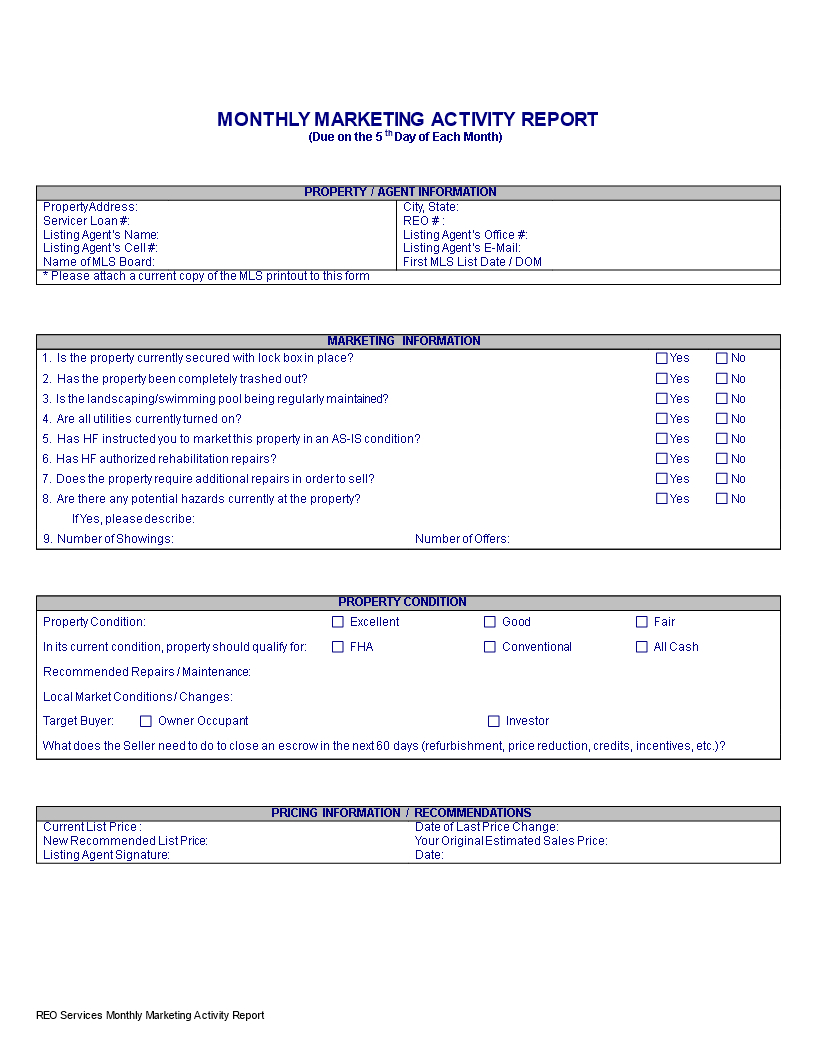 Monthly Marketing Report | Templates At Allbusinesstemplates With Regard To Monthly Board Report Template