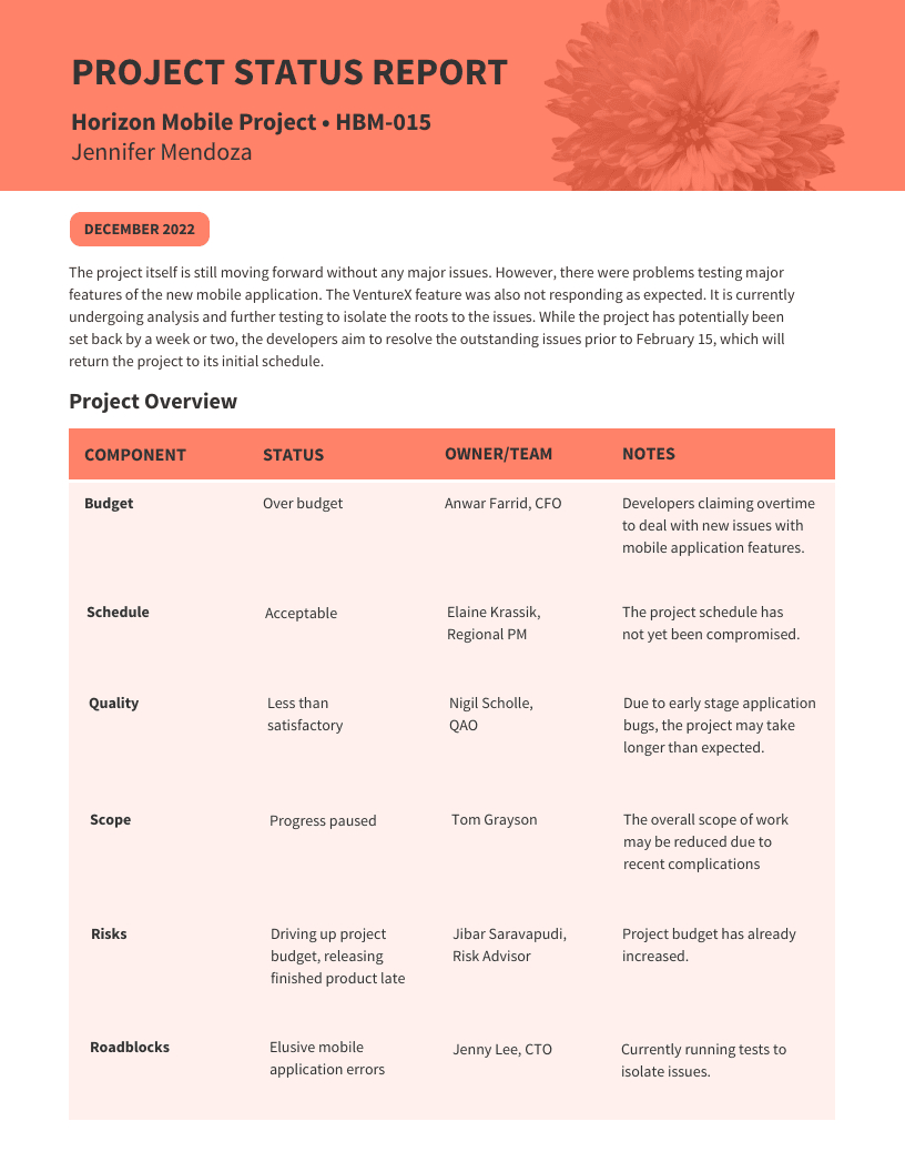 Monthly Project Status Report Inside Project Monthly Status Report Template