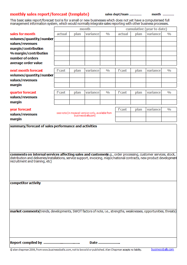 Monthly Sales Forecast Report Template | Templates At Pertaining To Sales Management Report Template