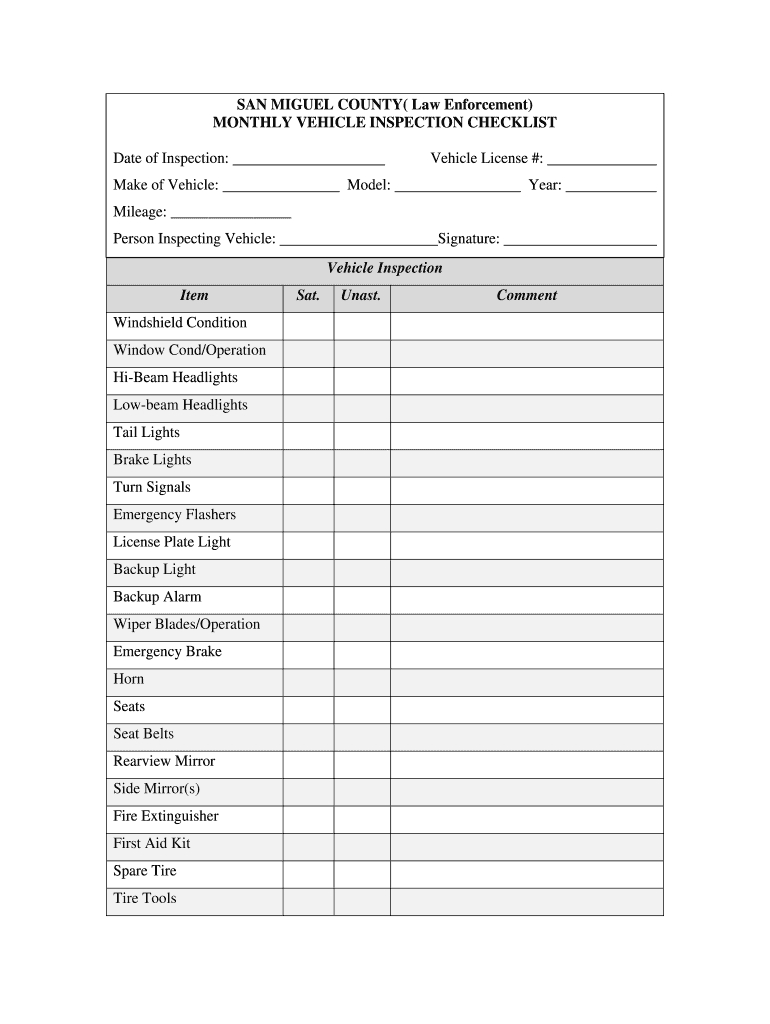 Monthly Vehicle Inspection Checklist - Fill Online For Vehicle Checklist Template Word