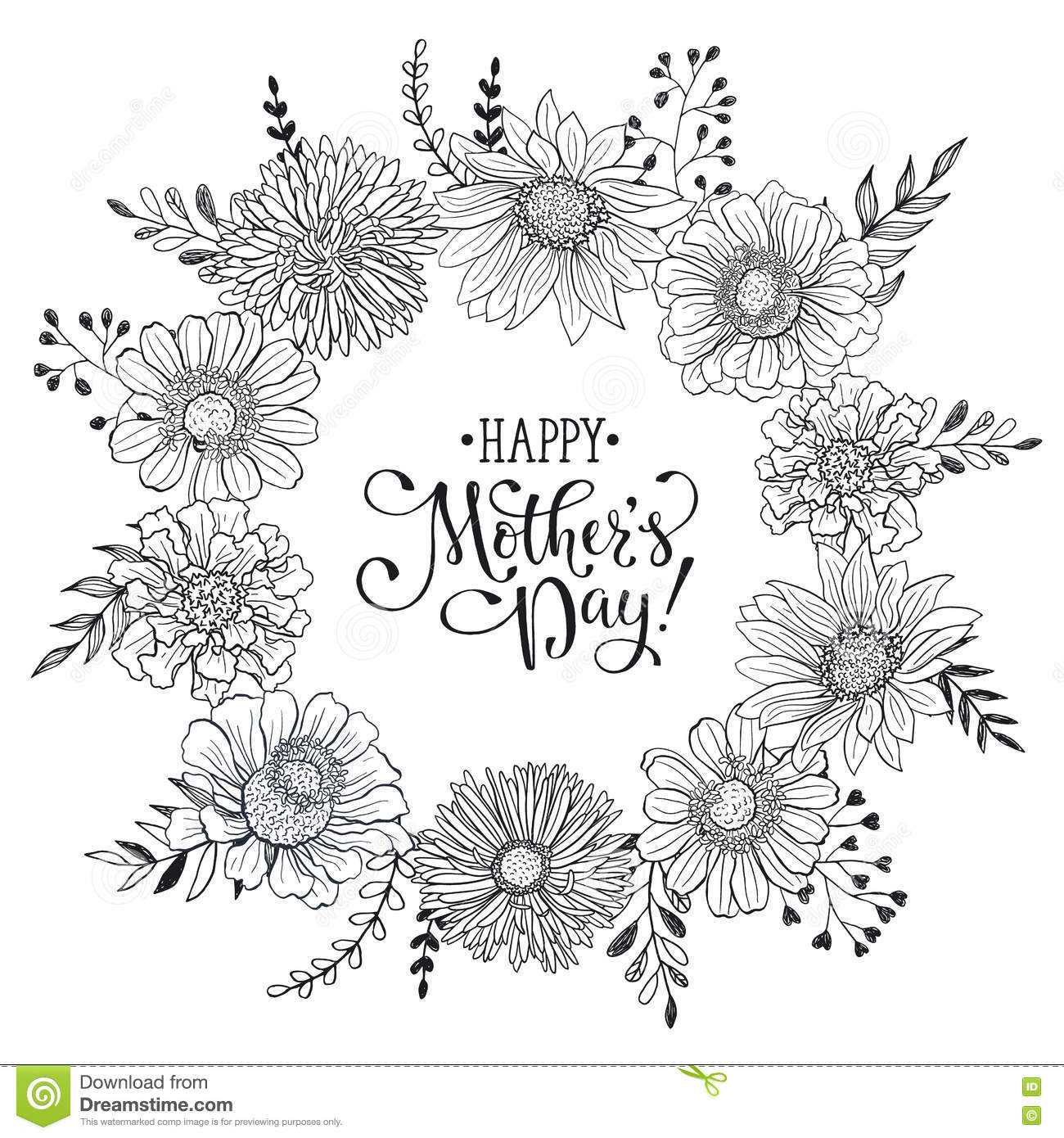 Mother's Day Card Stock Vector. Illustration Of Monochrome Regarding Mothers Day Card Templates