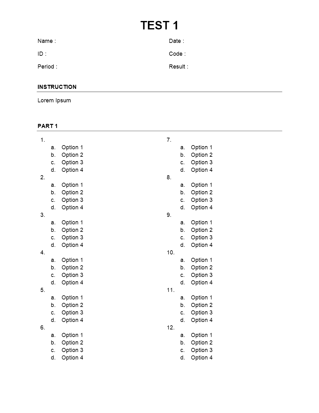Multiple Choice Template Microsoft Word - Zohre Pertaining To Test Template For Word