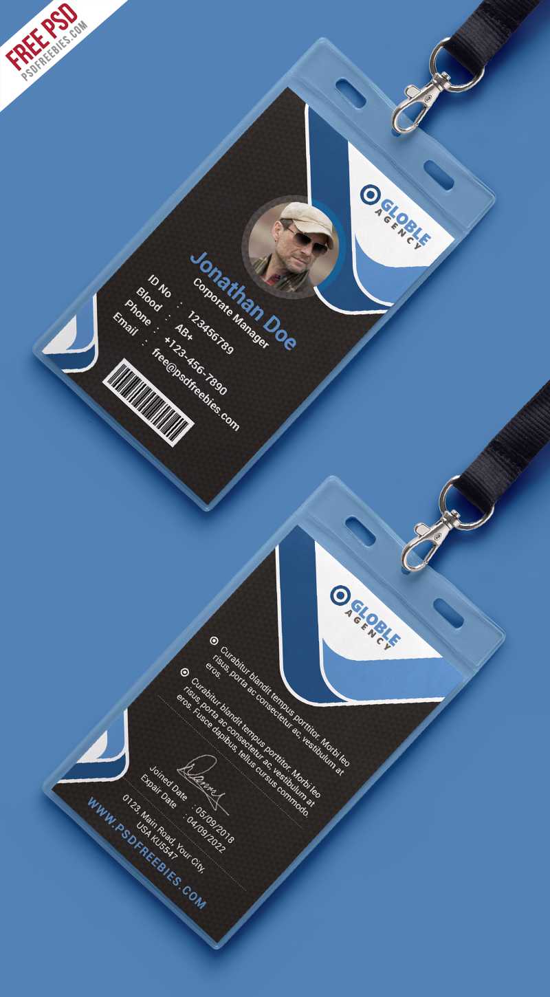 Multipurpose Dark Office Id Card Free Psd Template Pertaining To College Id Card Template Psd