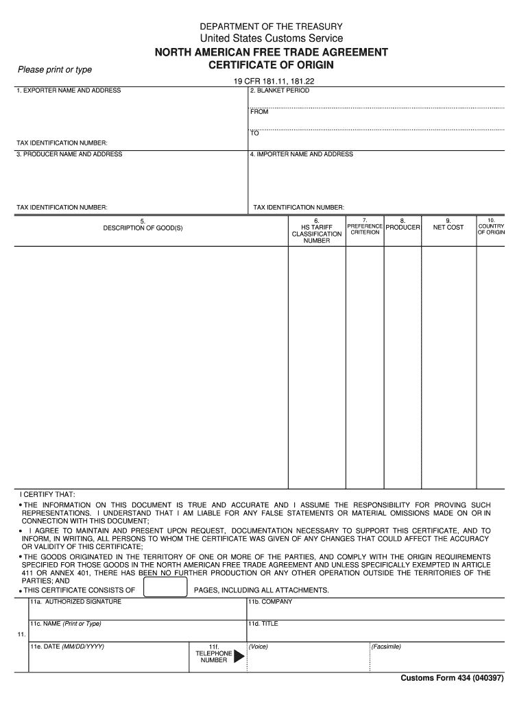 Nafta Certificate Of Origin - Fill Online, Printable In Nafta Certificate Template