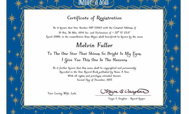 Name A Star Certificate Template with Star Naming Certificate Template