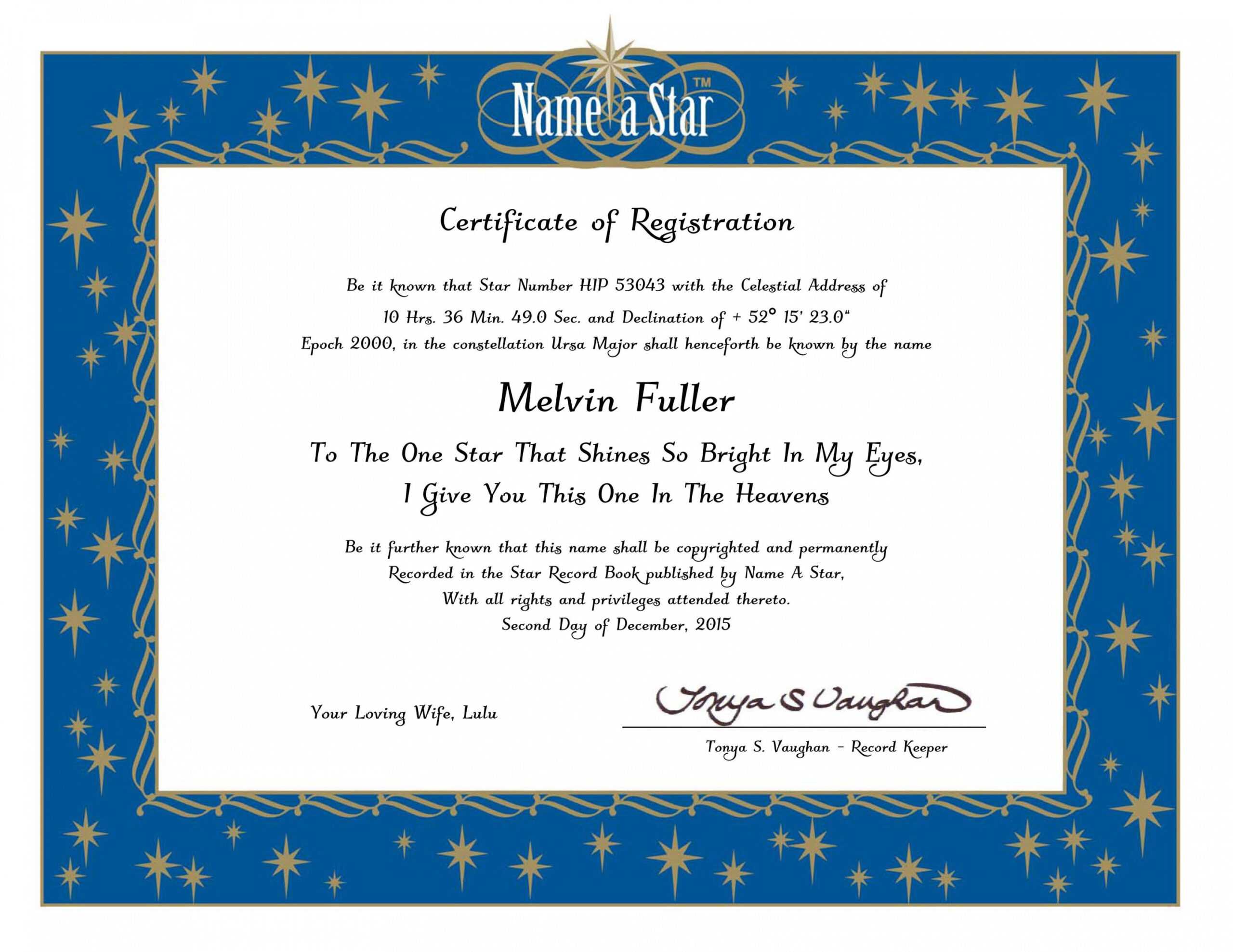 Name A Star Certificate Template With Star Naming Certificate Template