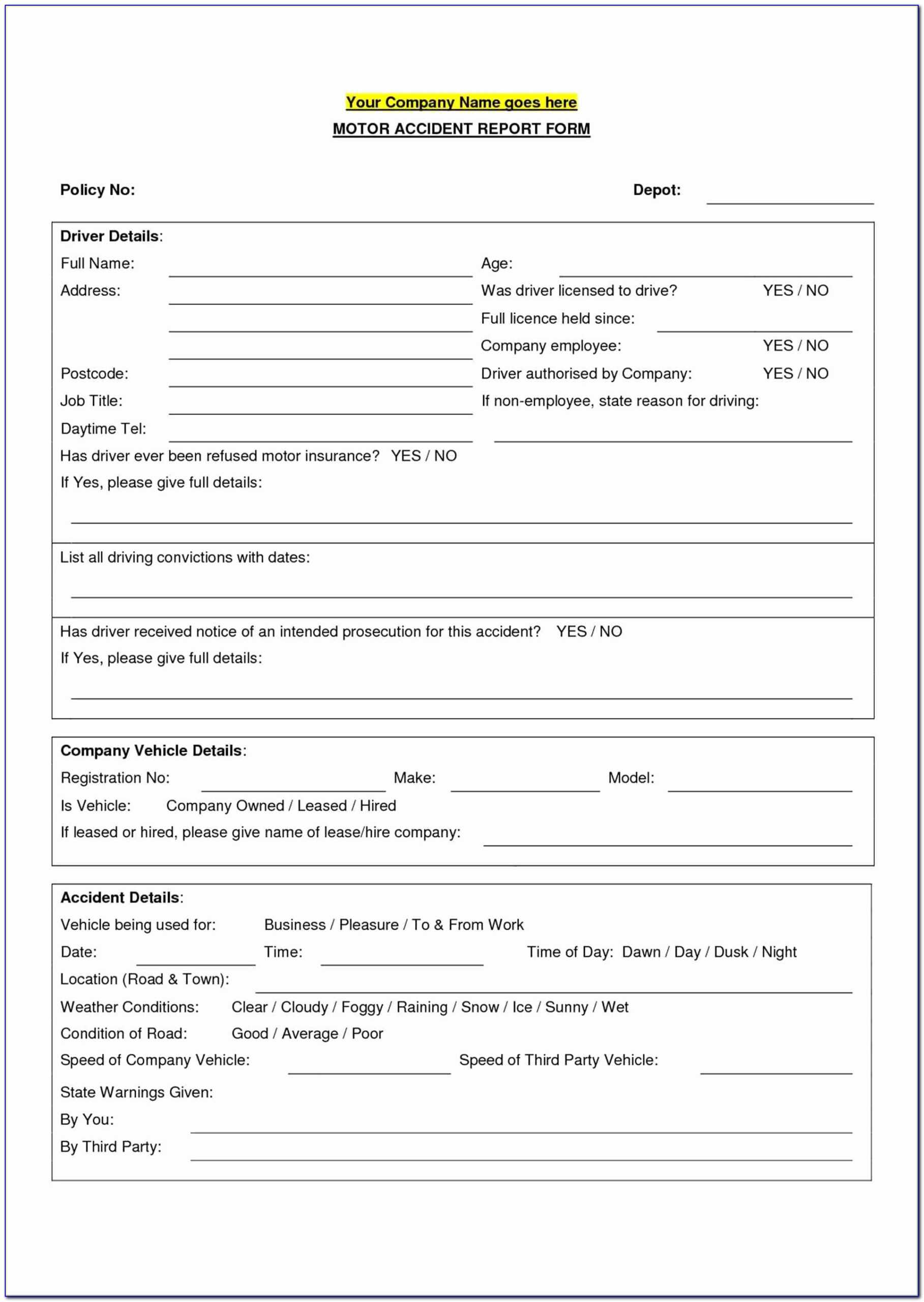 Ncr Report Template Cool Best S Of Accident Form Template In For Insurance Incident Report Template