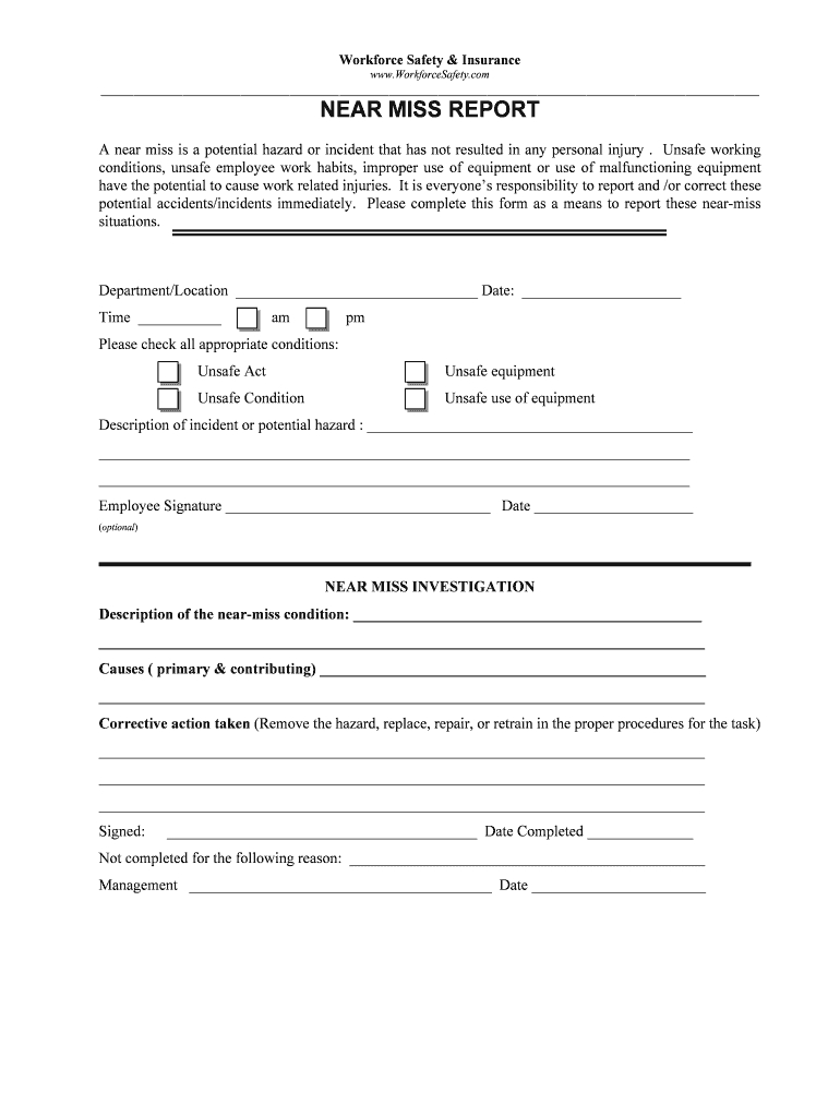 Near Miss Reporting Form – Fill Online, Printable, Fillable For Hazard Incident Report Form Template