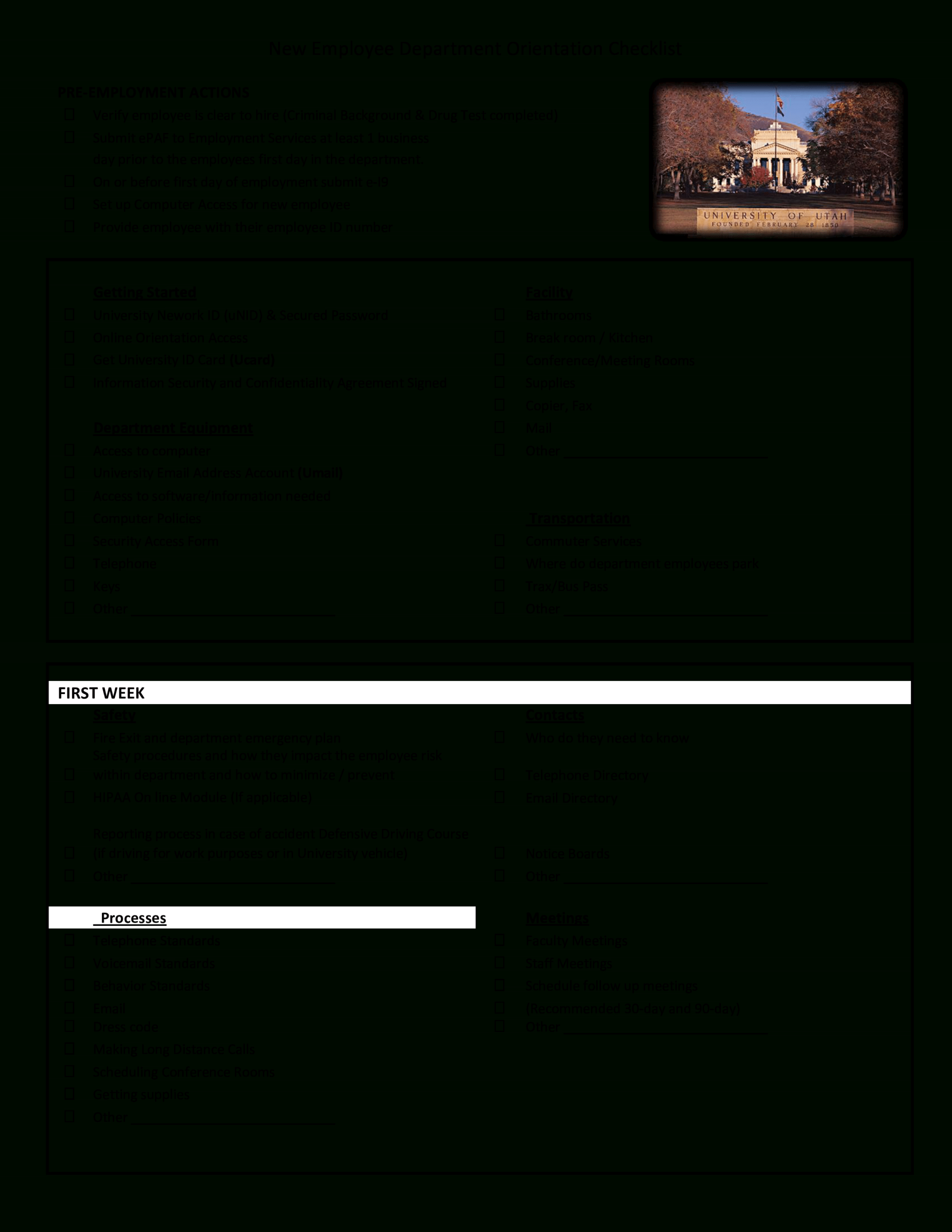 New Employee Department Orientation Checklist | Templates Within Faculty Id Card Template