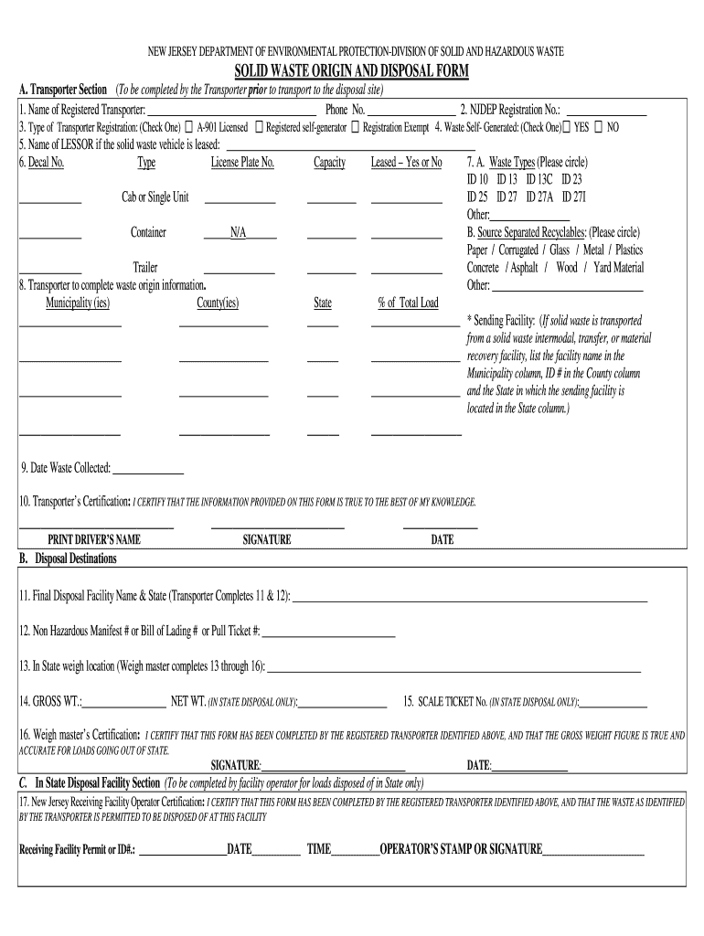 Njdep Splid Waste Forms – Fill Online, Printable, Fillable Pertaining To Certificate Of Disposal Template