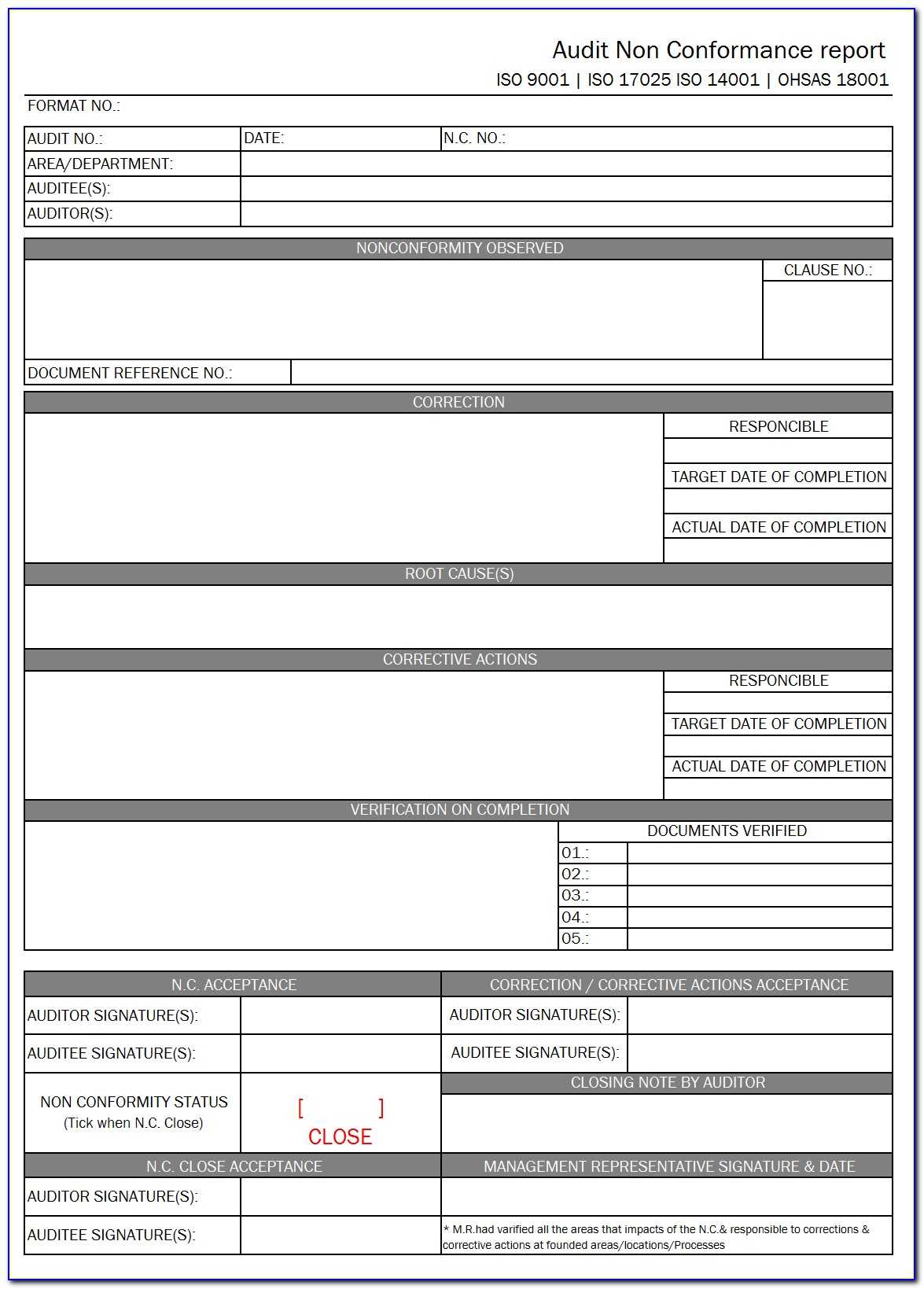 Non Conformance Report Form Iso 9001 – Form : Resume Throughout Non Conformance Report Template