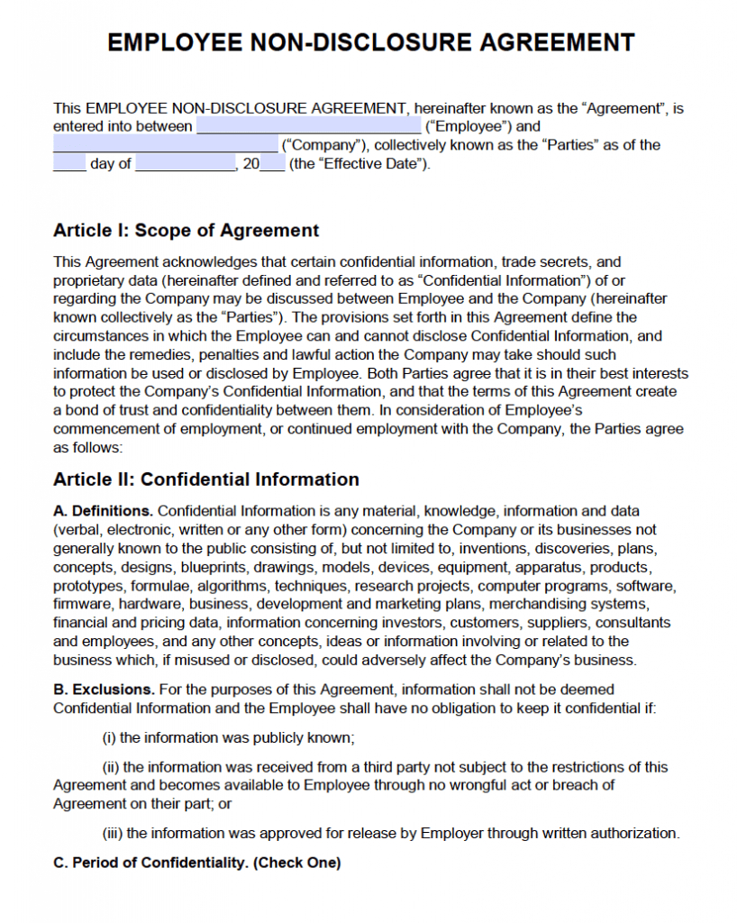 Non Disclosure Agreement (Nda) Template – Sample Pertaining To Nda Template Word Document