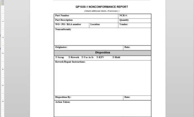 Nonconformance Report Iso Template | Qp1030-1 regarding Non Conformance Report Form Template