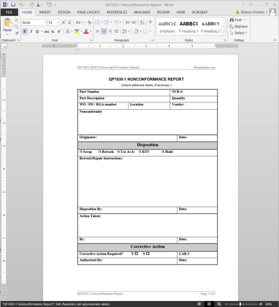 Nonconformance Report Iso Template | Qp1030 1 With Non Conformance Report Template