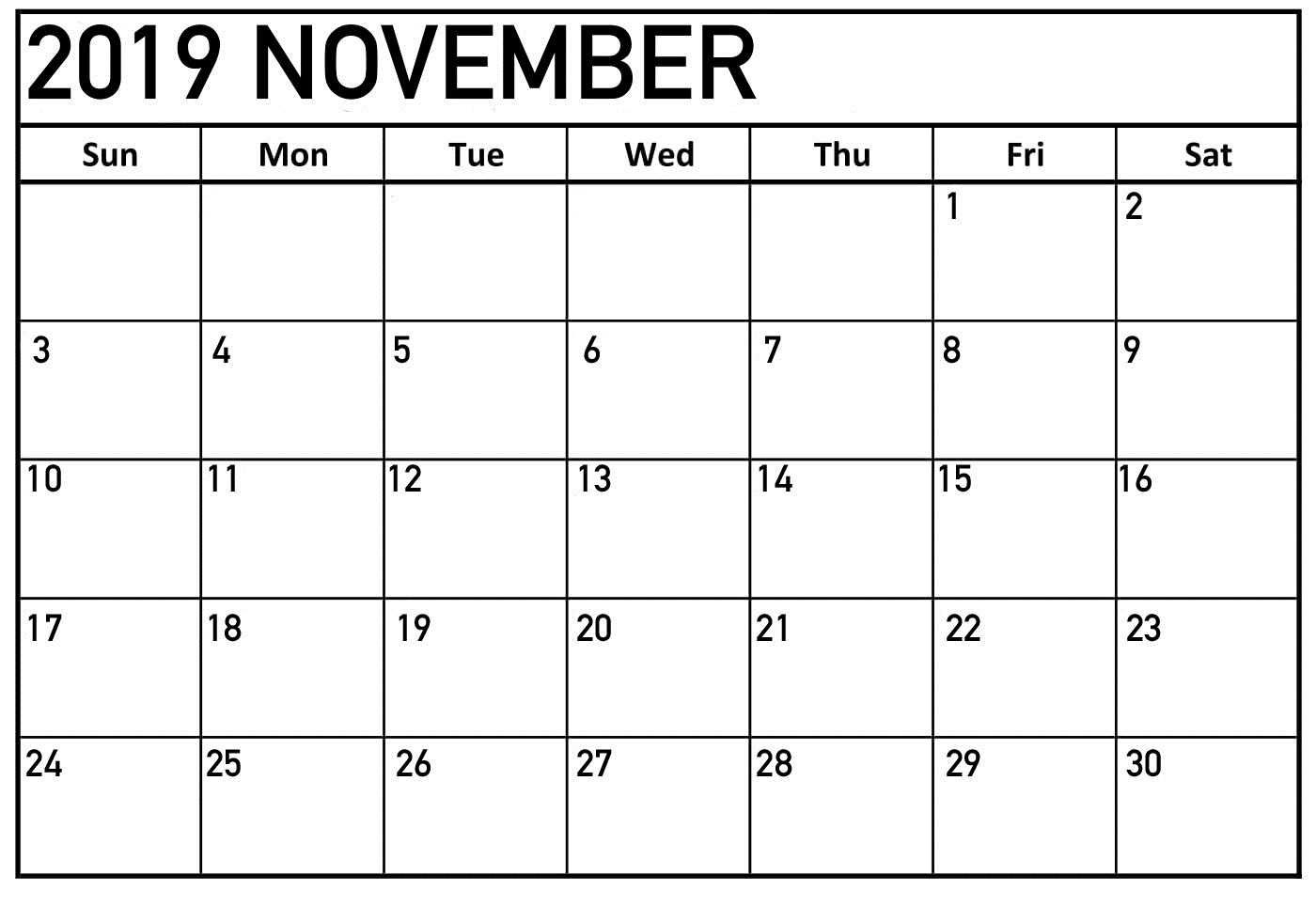 November 2019 Printable Calendar One Page Template – Latest Inside Full Page Blank Calendar Template
