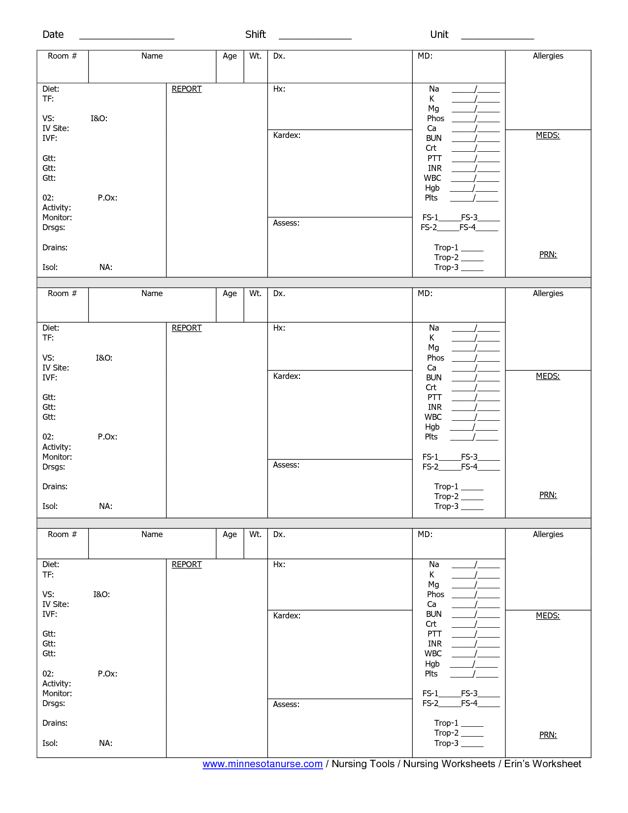 Nursing Shift Report Forms Nurse Form Change Example Sheet Intended For Charge Nurse Report Sheet Template