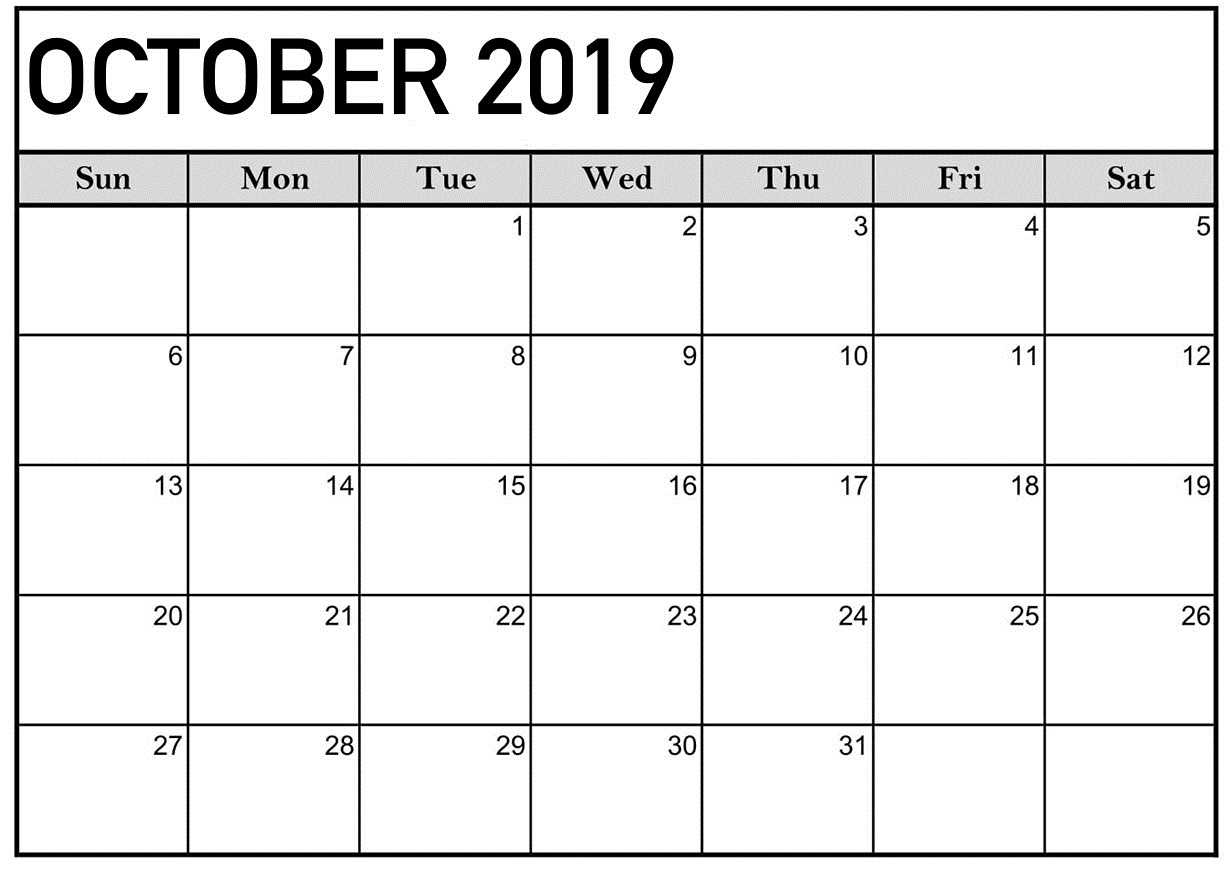 October 2019 Calendar Printable Word Template – Latest Within Blank Calender Template