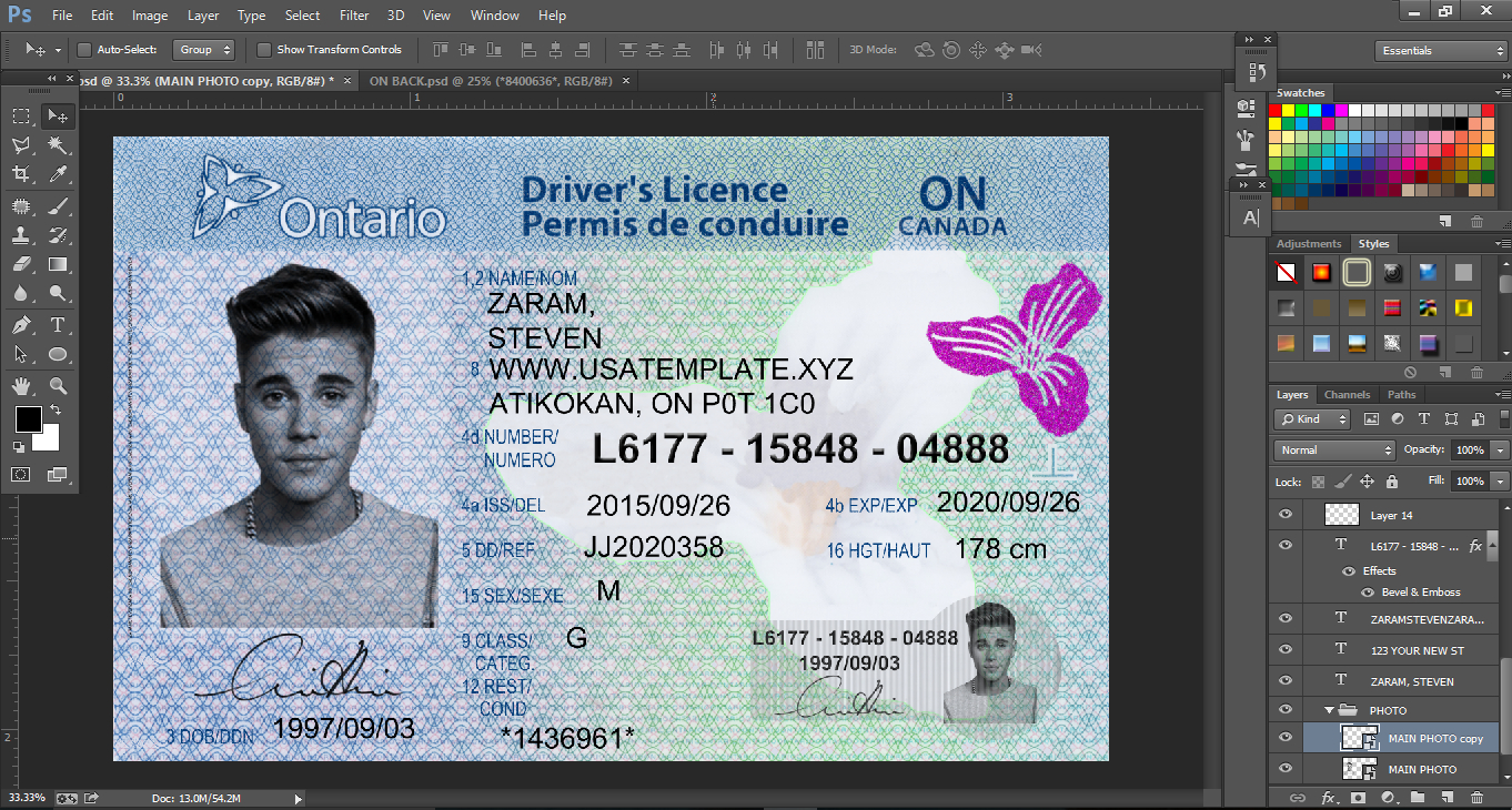 Ontario Driver License Psd Template (Newest Version) – Psd Inside Blank Drivers License Template