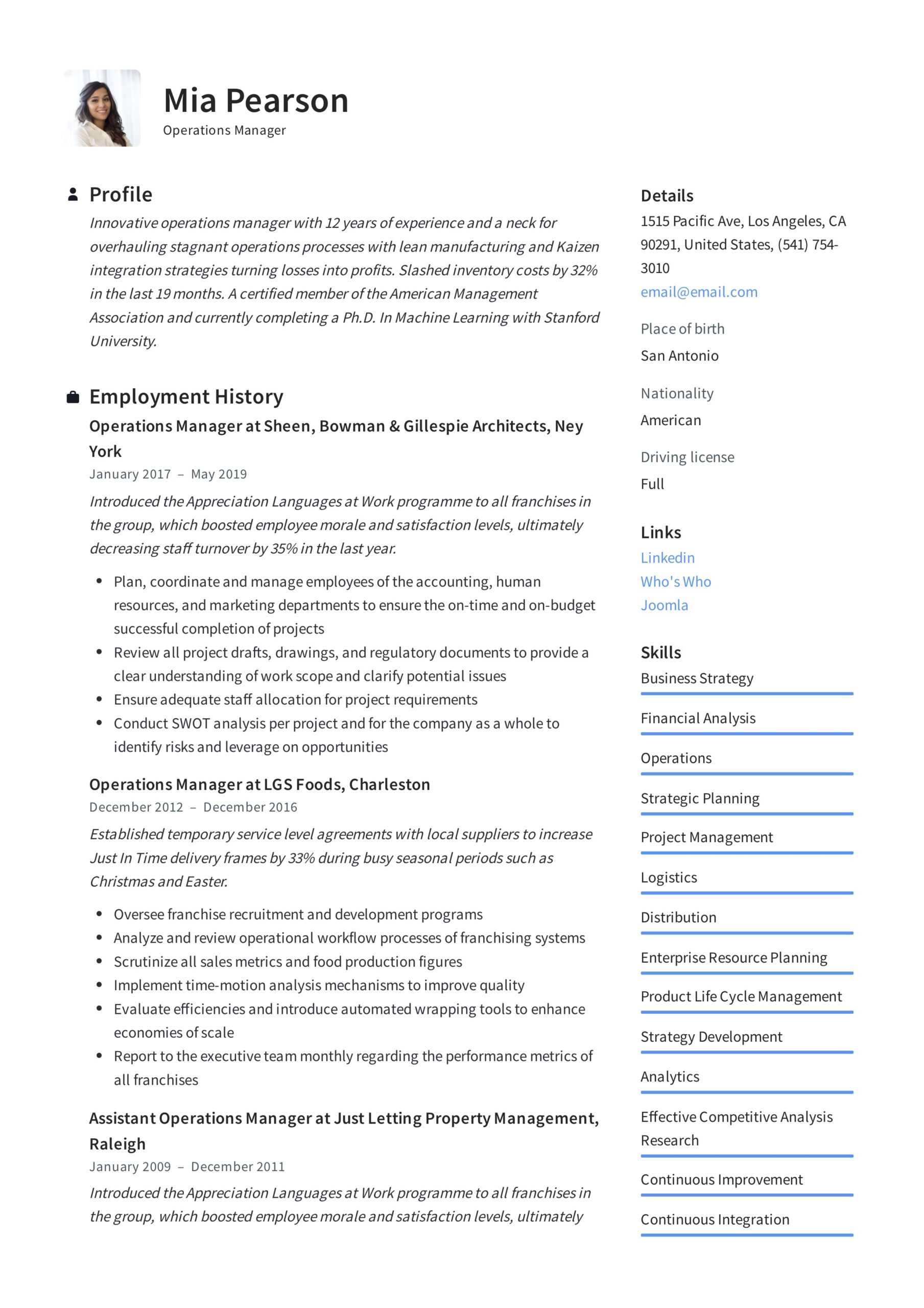 Operations Manager Resume & Writing Guide | +12 Examples | Pdf | In Operations Manager Report Template