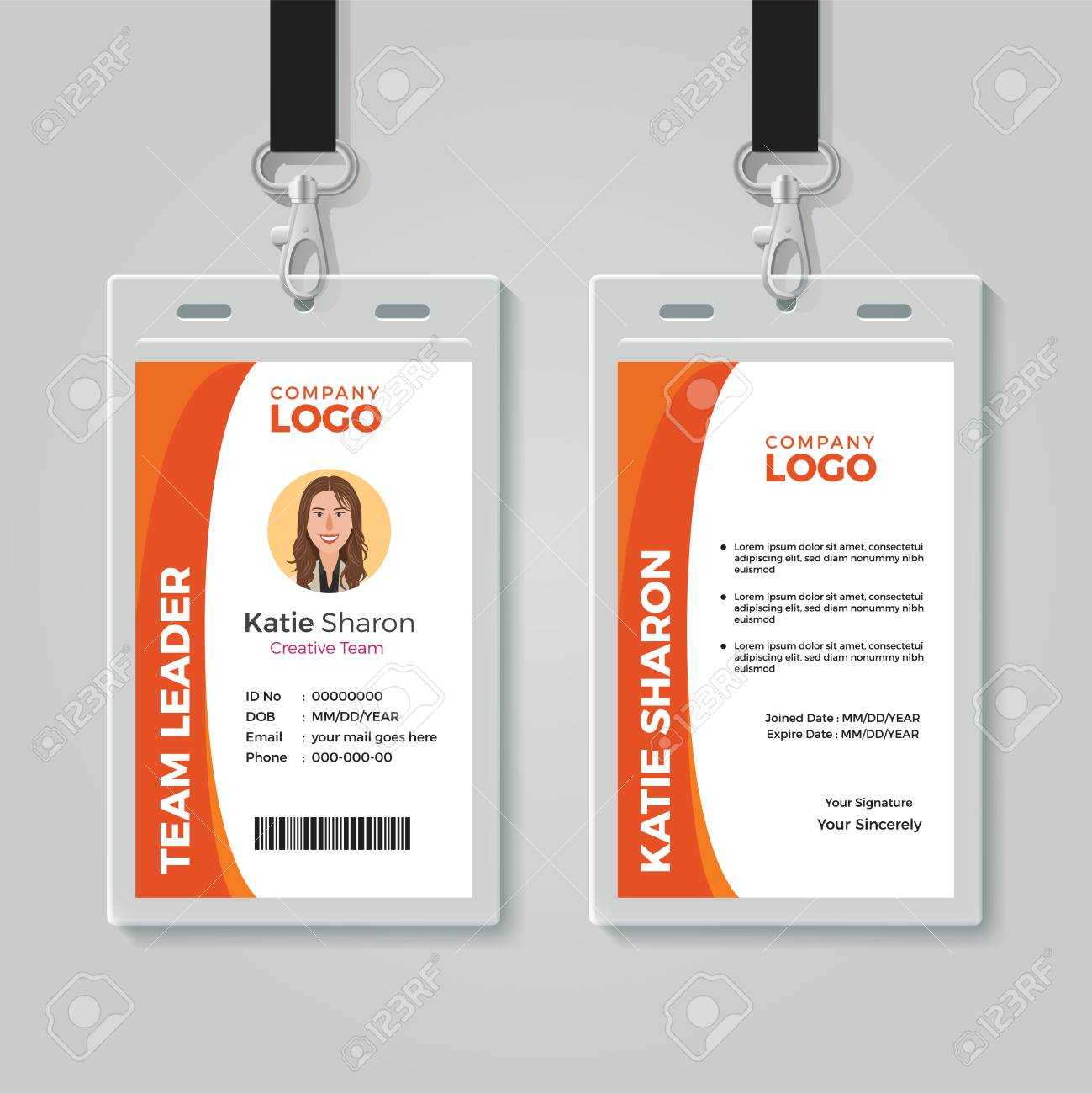 Orange And White Corporate Id Card Template Within Work Id Card Template