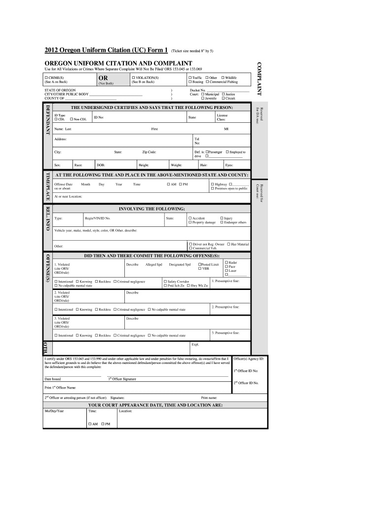 Oregon Uniform Citation – Fill Online, Printable, Fillable Pertaining To Blank Parking Ticket Template