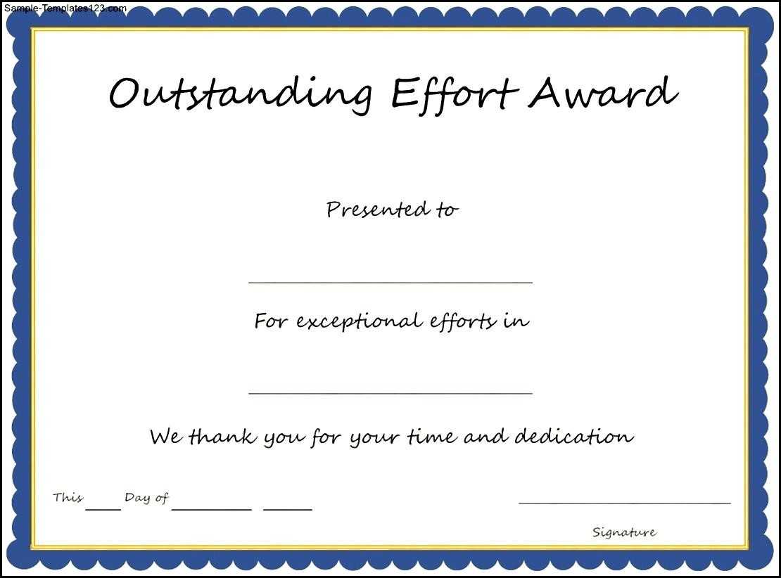 Outstanding Effort Award Certificate Template – Sample With Regard To Best Performance Certificate Template