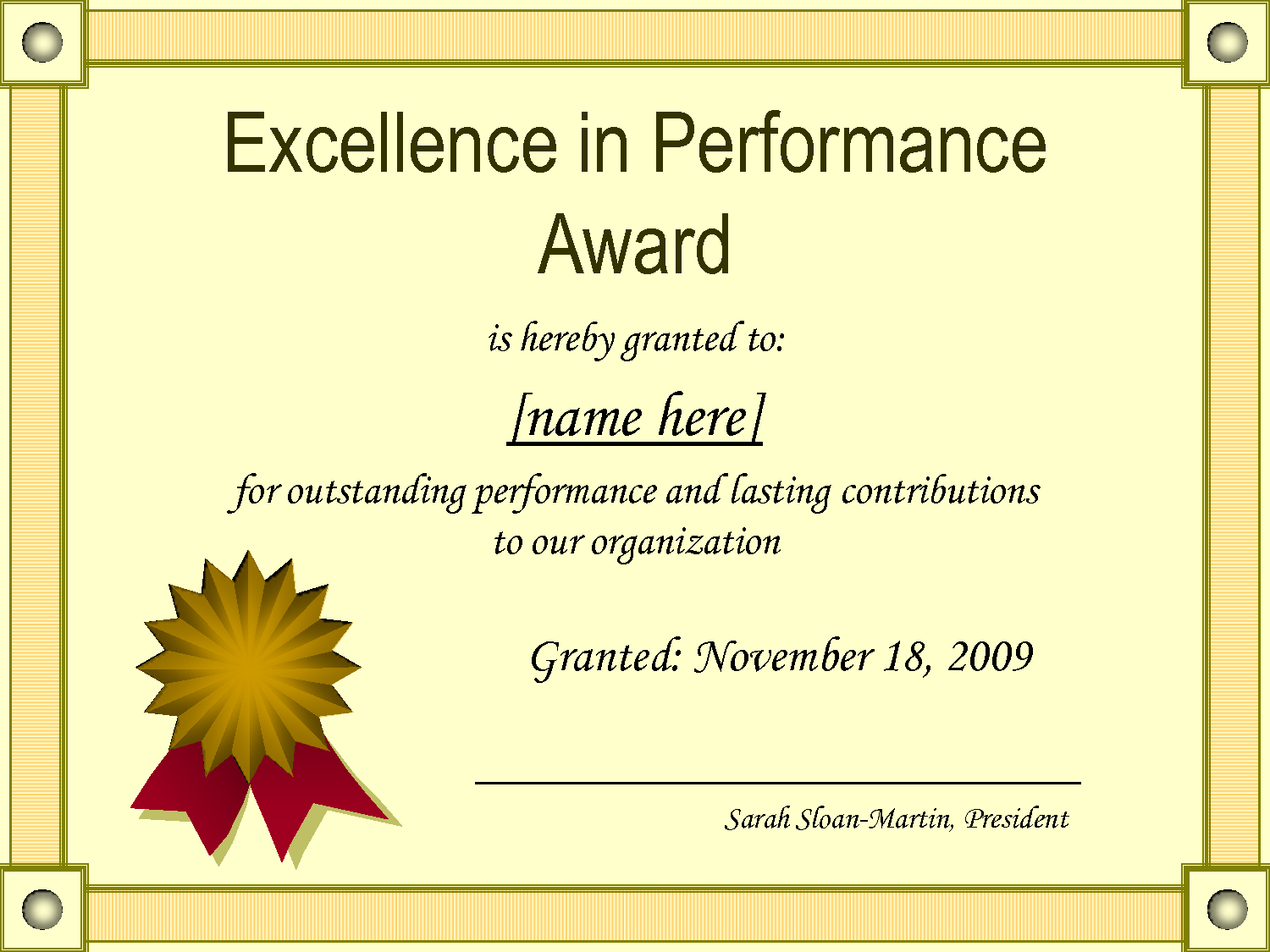 Outstanding Excellence In Performance Awards Certificate In Best Performance Certificate Template