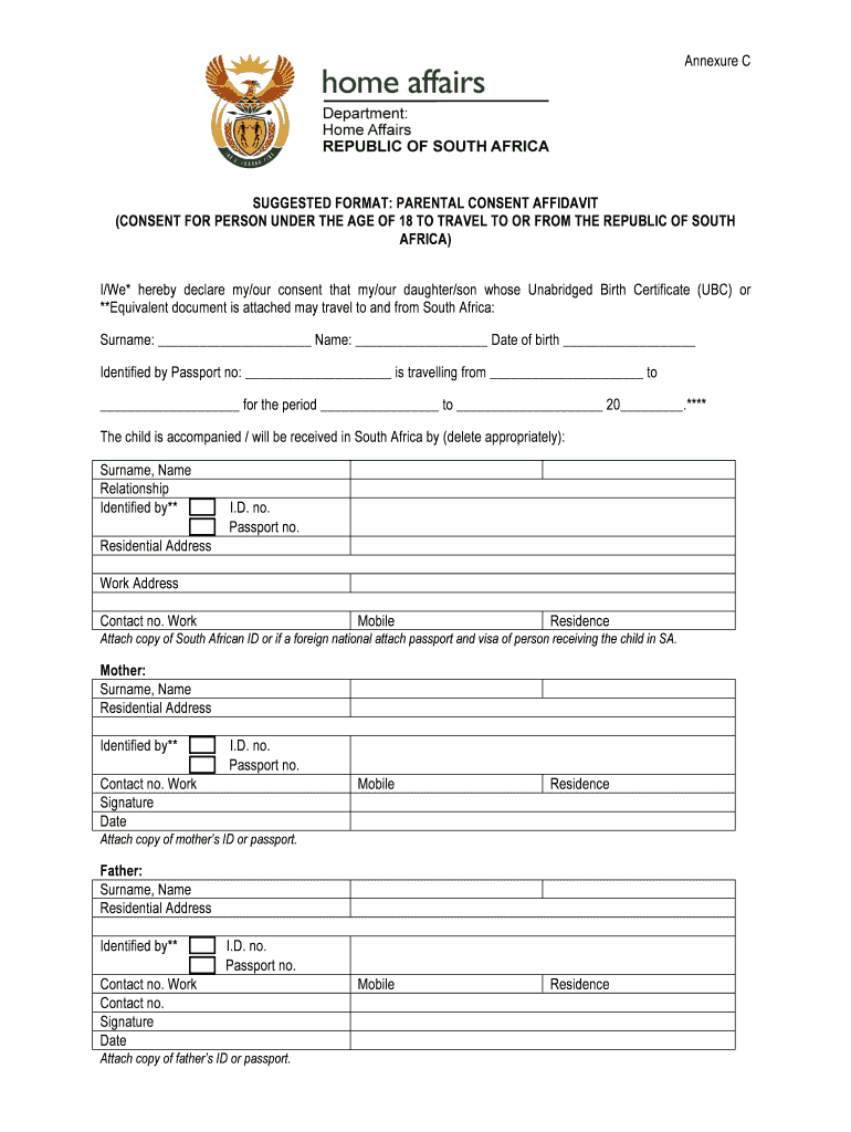 Parental Consent Affidavit – Fill Online, Printable For South African Birth Certificate Template