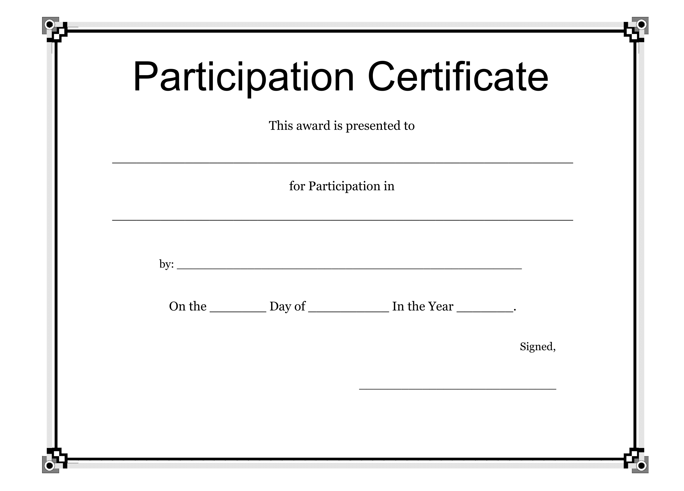 Participation Certificate Template – Free Download In Participation Certificate Templates Free Download